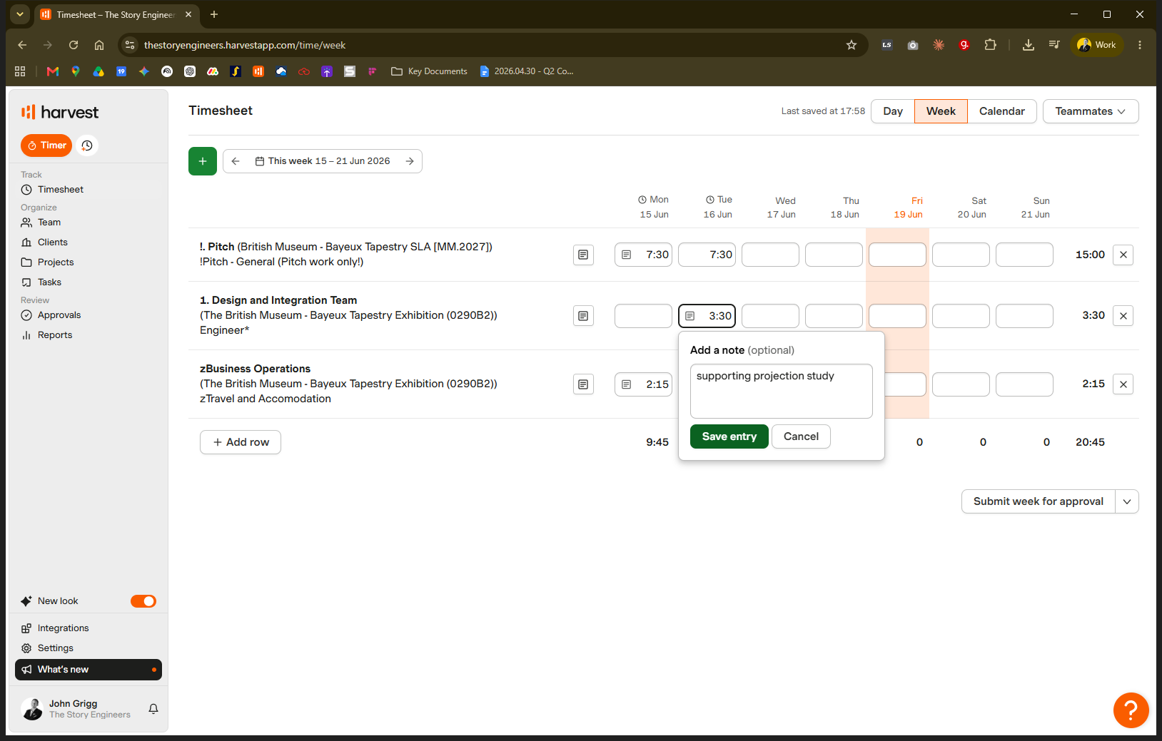 Step #19: Type a short update (e.g., "Supporting projection study") and click Save entry.