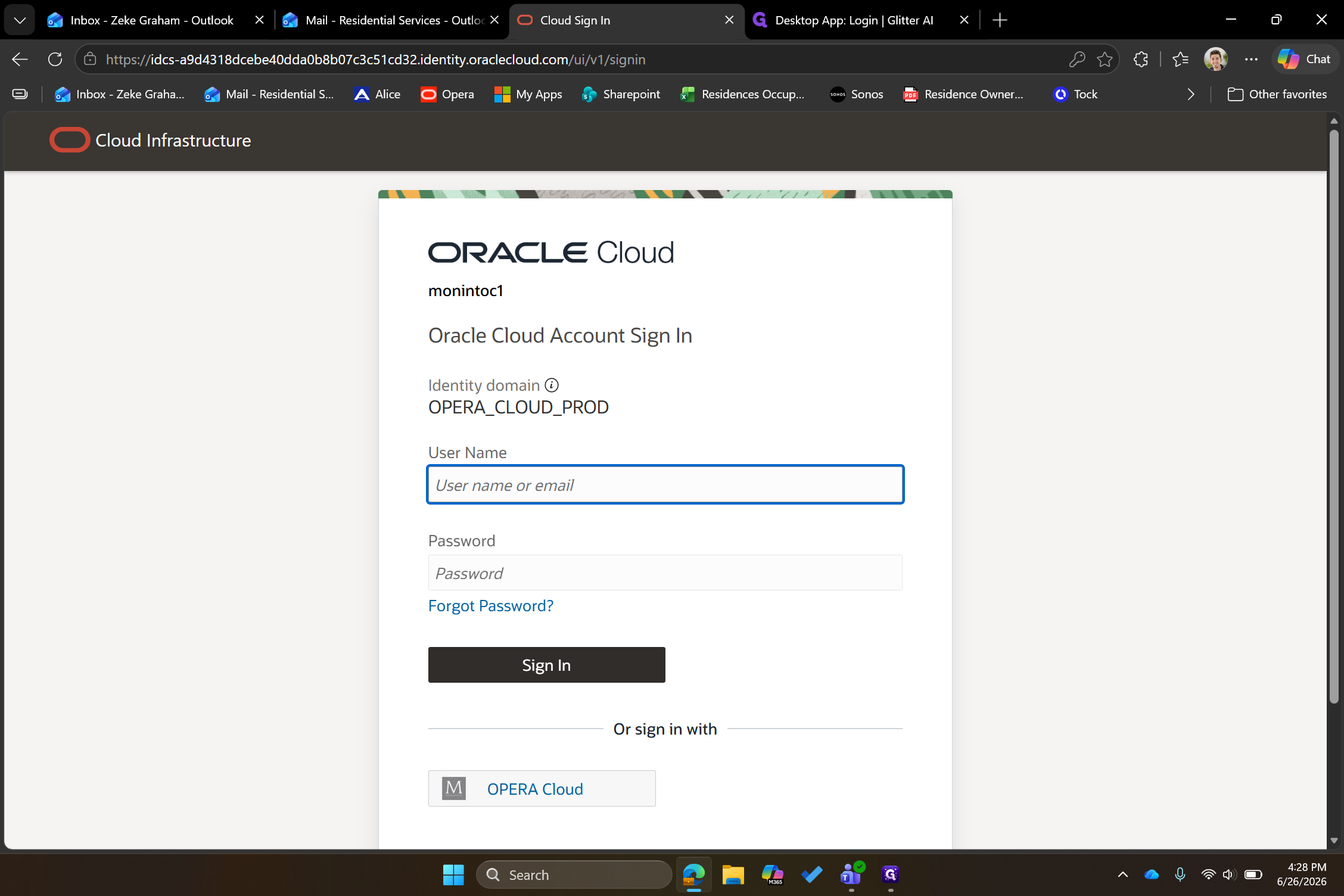 Step #1: Enter your credentials to log in to OPERA Cloud.