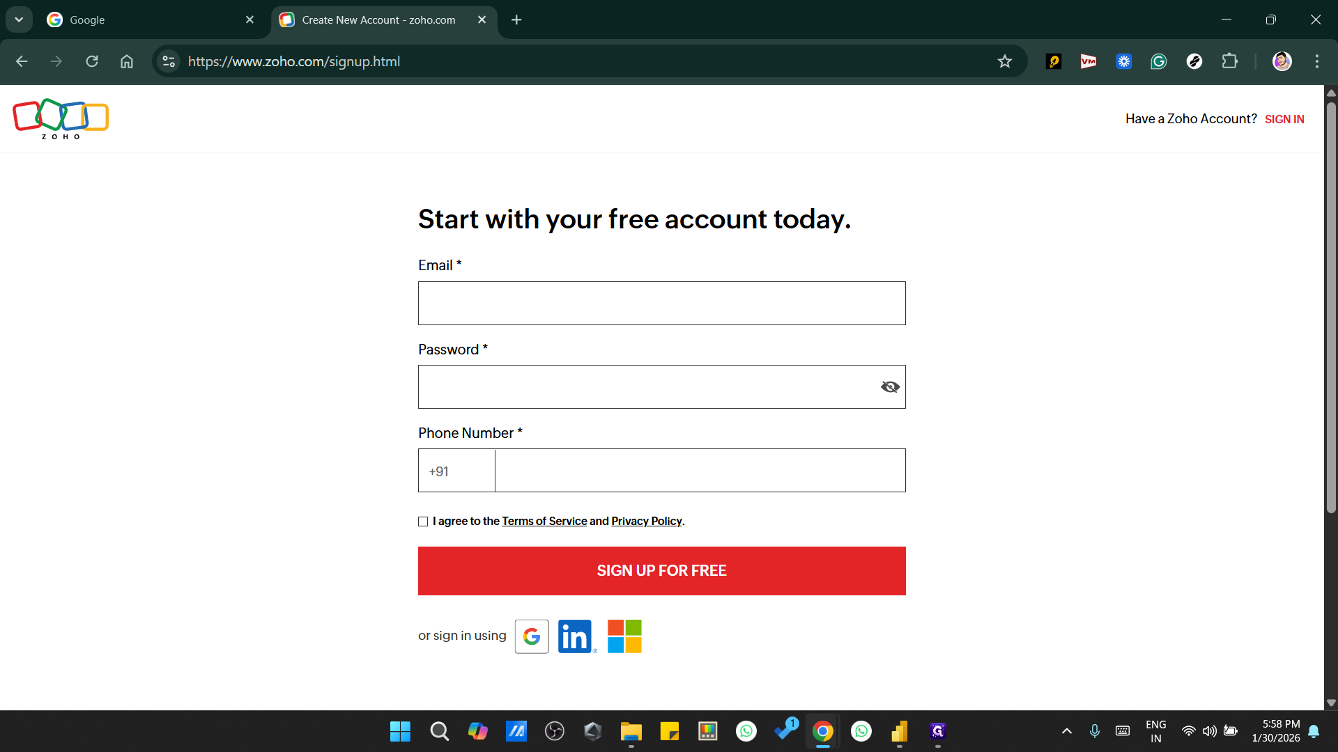 Step #1: Click on "sign in using Google"