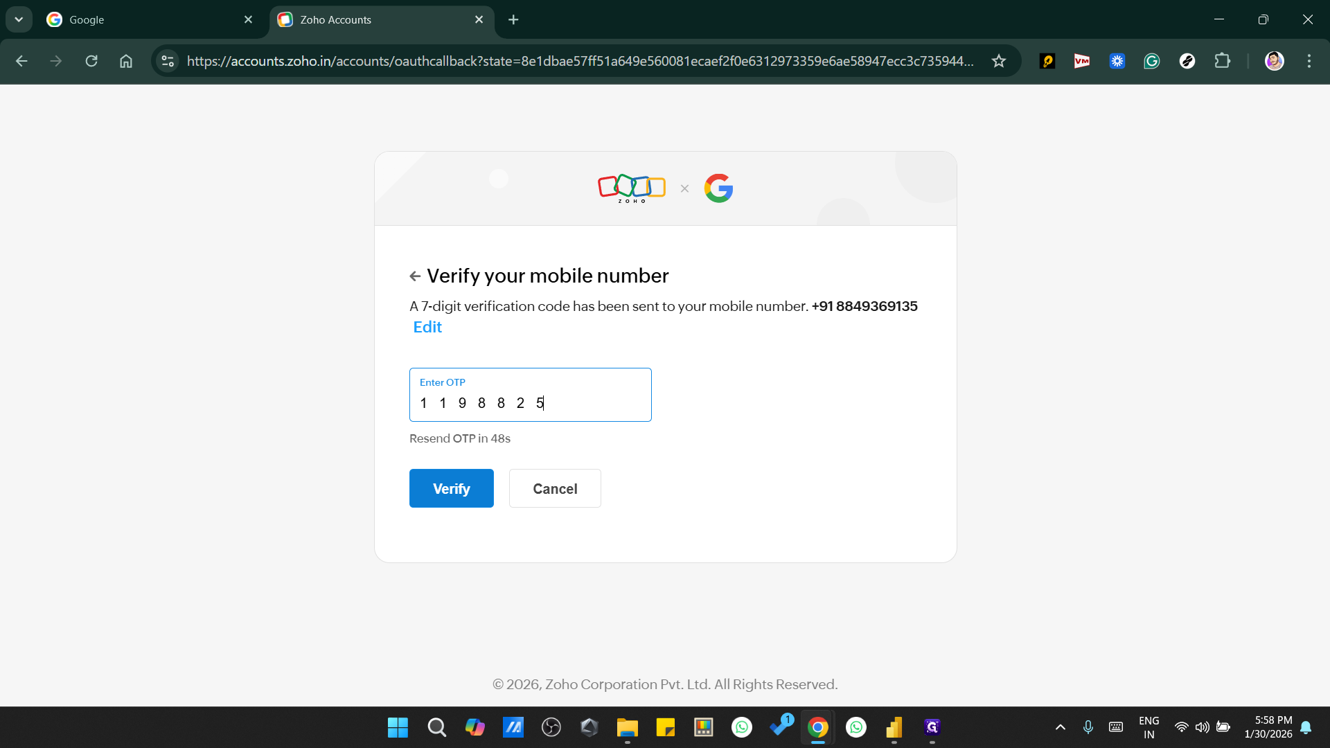 Step #7: It will ask for OTP add that & Click on "Verify"