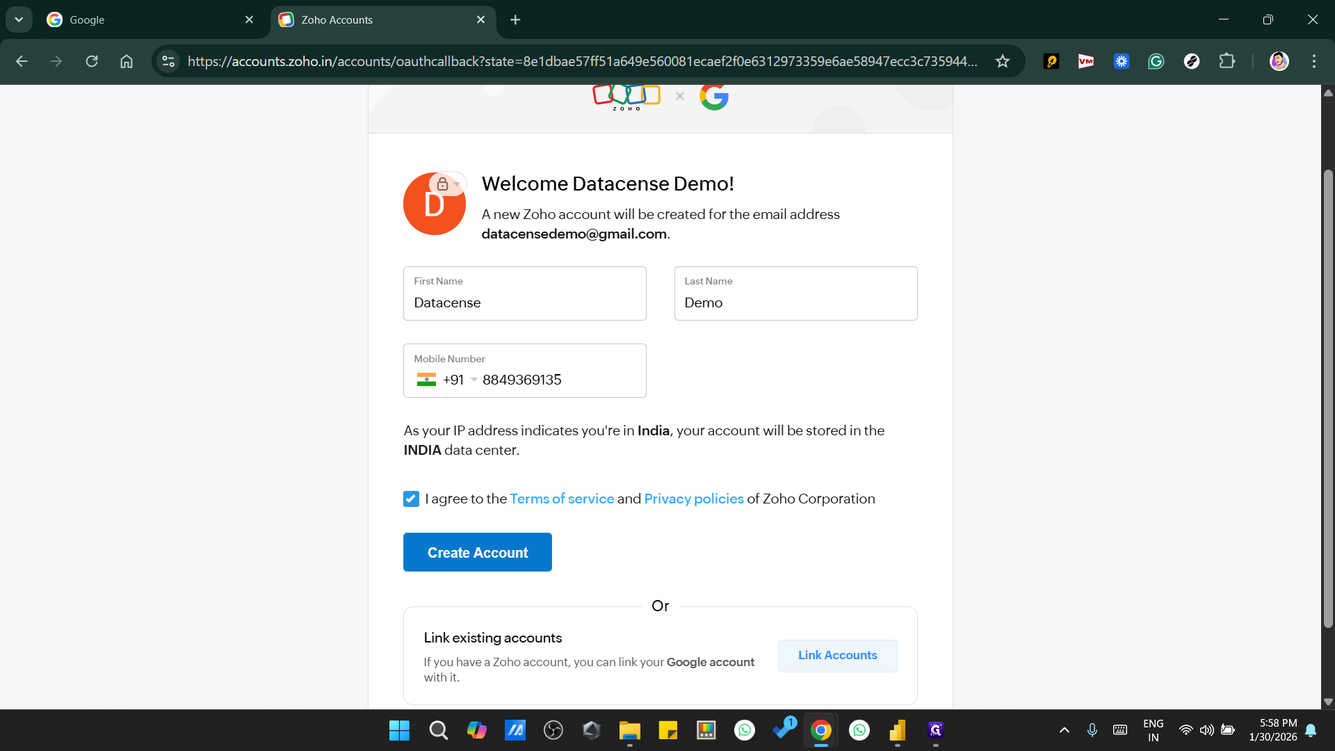 Step #6: Click on "Create Account"