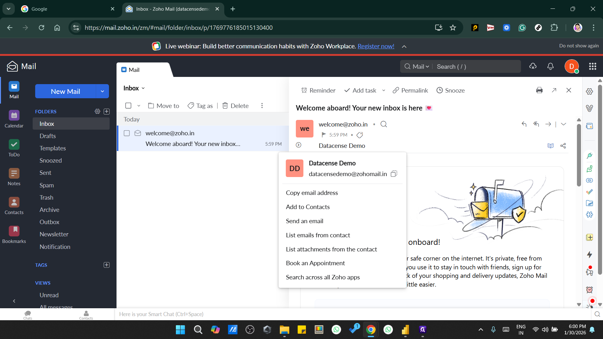 Step #20: Drag "datacensedemo@zohomail.in"