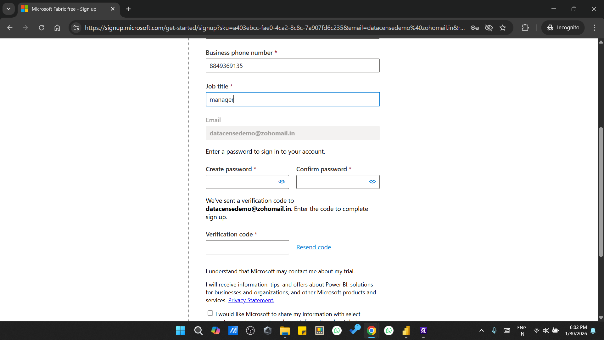 Step #31: Click on "Create password *"