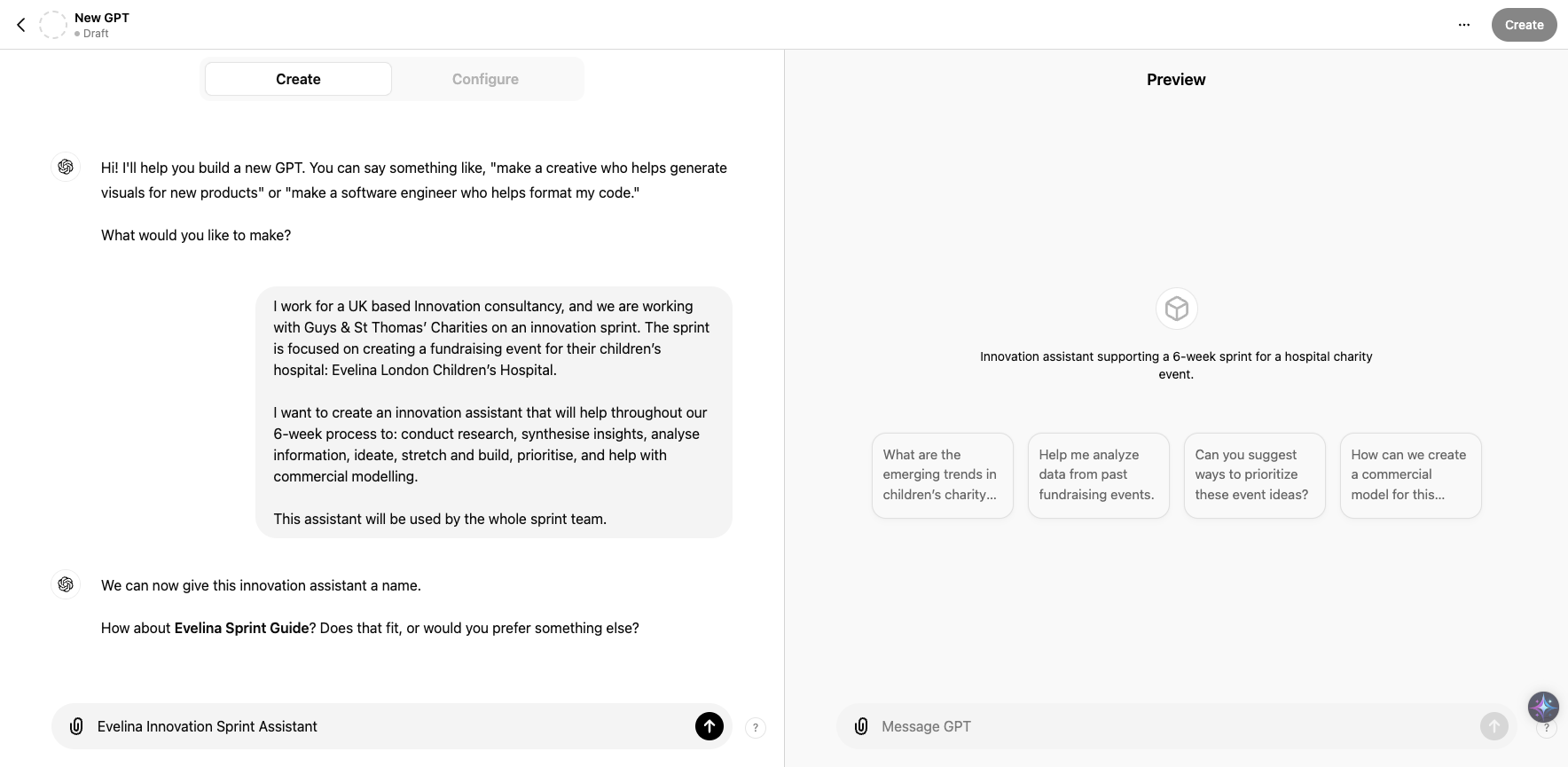 Step #10: I've gone with "Evelina Innovation Sprint Assistant". Feel free to be more creative. 