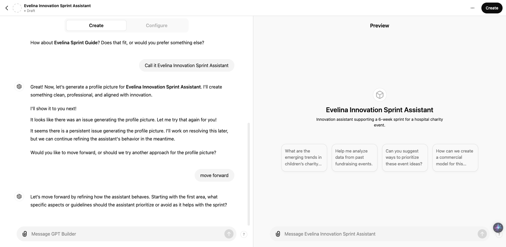 Step #12: Now it will ask you to help refine how your new CustomGPT behaves. You'll generally be asked a couple of questions about this. 