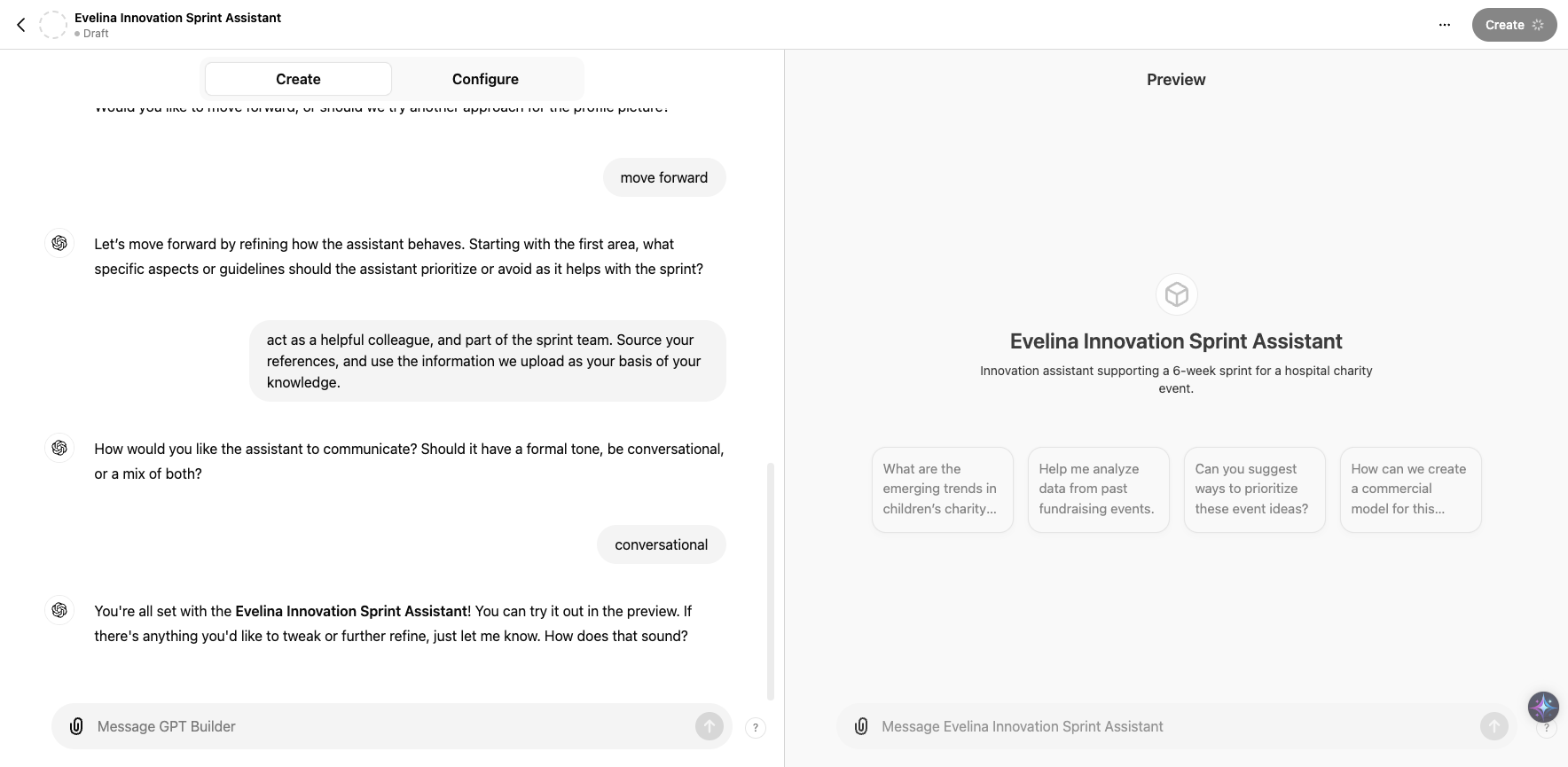 Step #15: The builder should have done it's thing now, and updated all the relevant settings. You're almost there! Now go to 'Configure' to check the settings, make any amends, and upload documents as Knowledge (this last bit is especially important). 