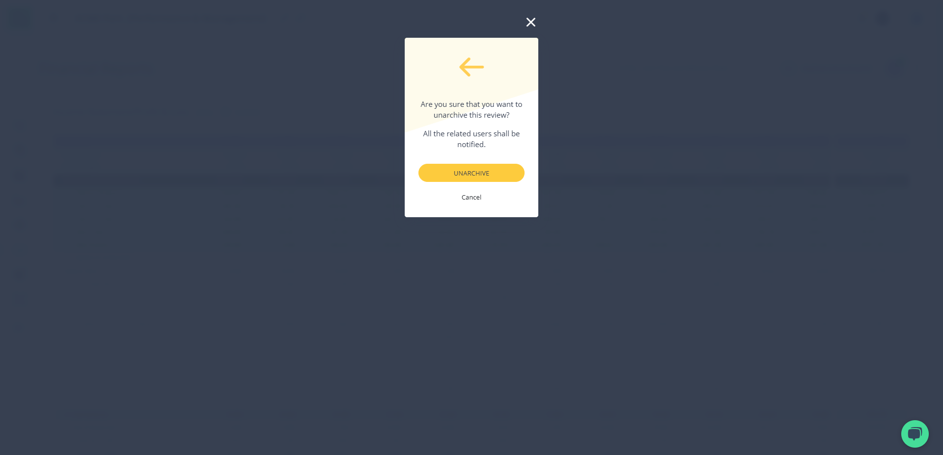Step #21: Modal de confirmação para desarquivar revisão