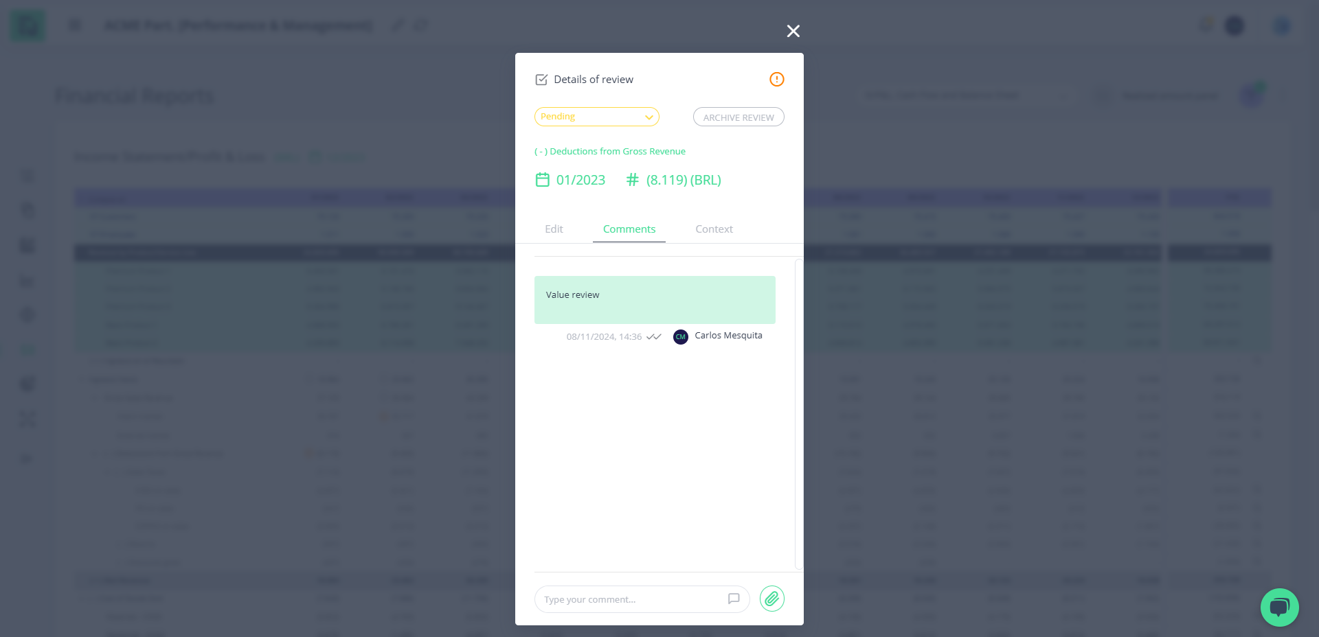 Step #11: Modal de comentários da revisão