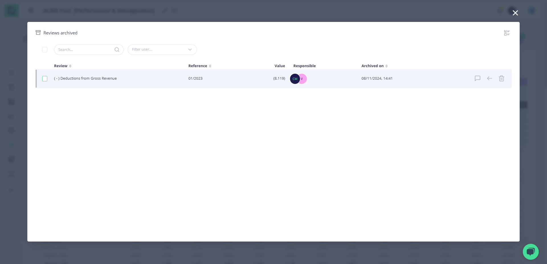 Step #18: Modal de revisões arquivadas