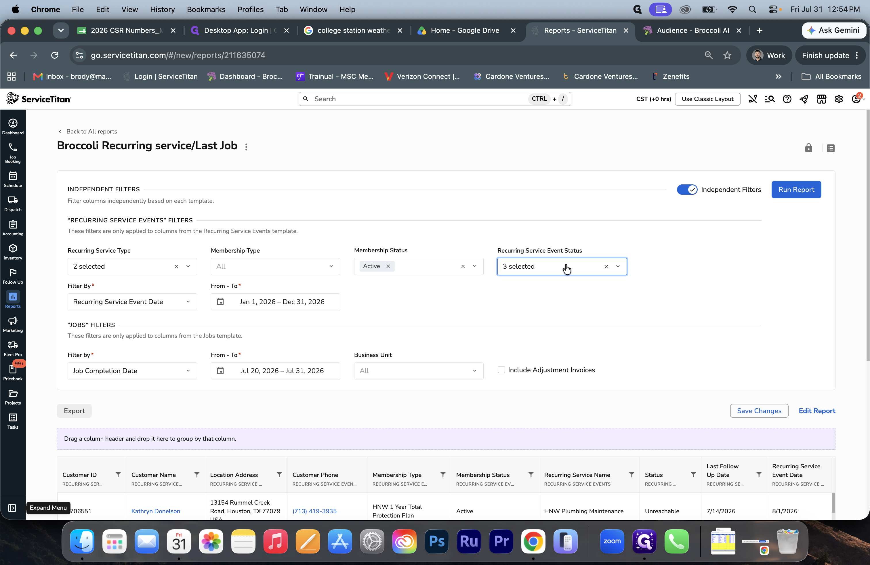 Step #2: Click the Recurring Service Event Status dropdown to select the target statuses, such as Not Attempted, Unreachable, or Contacted.