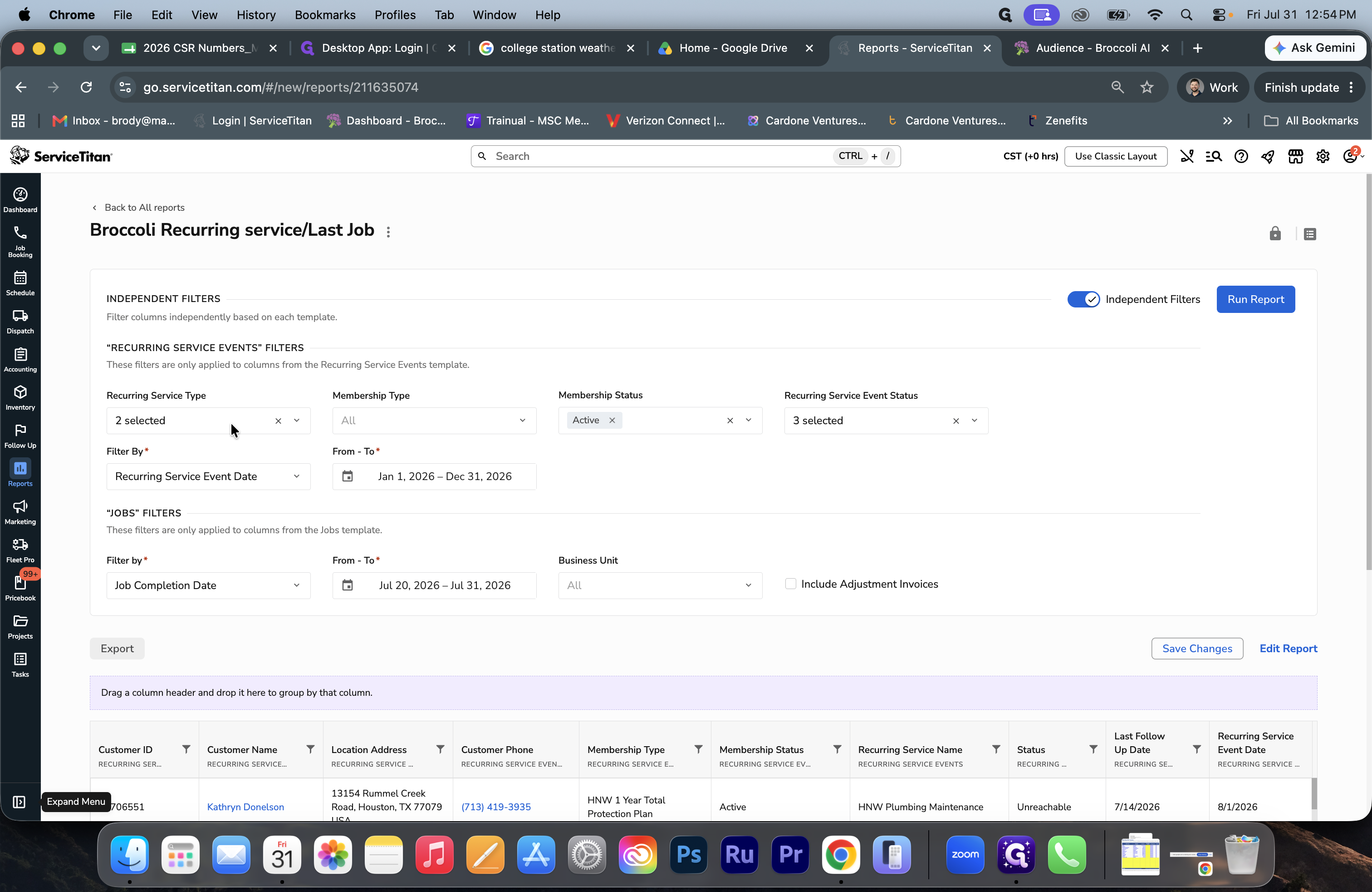Step #1: Click the Recurring Service Type dropdown to filter your report by location or zone.