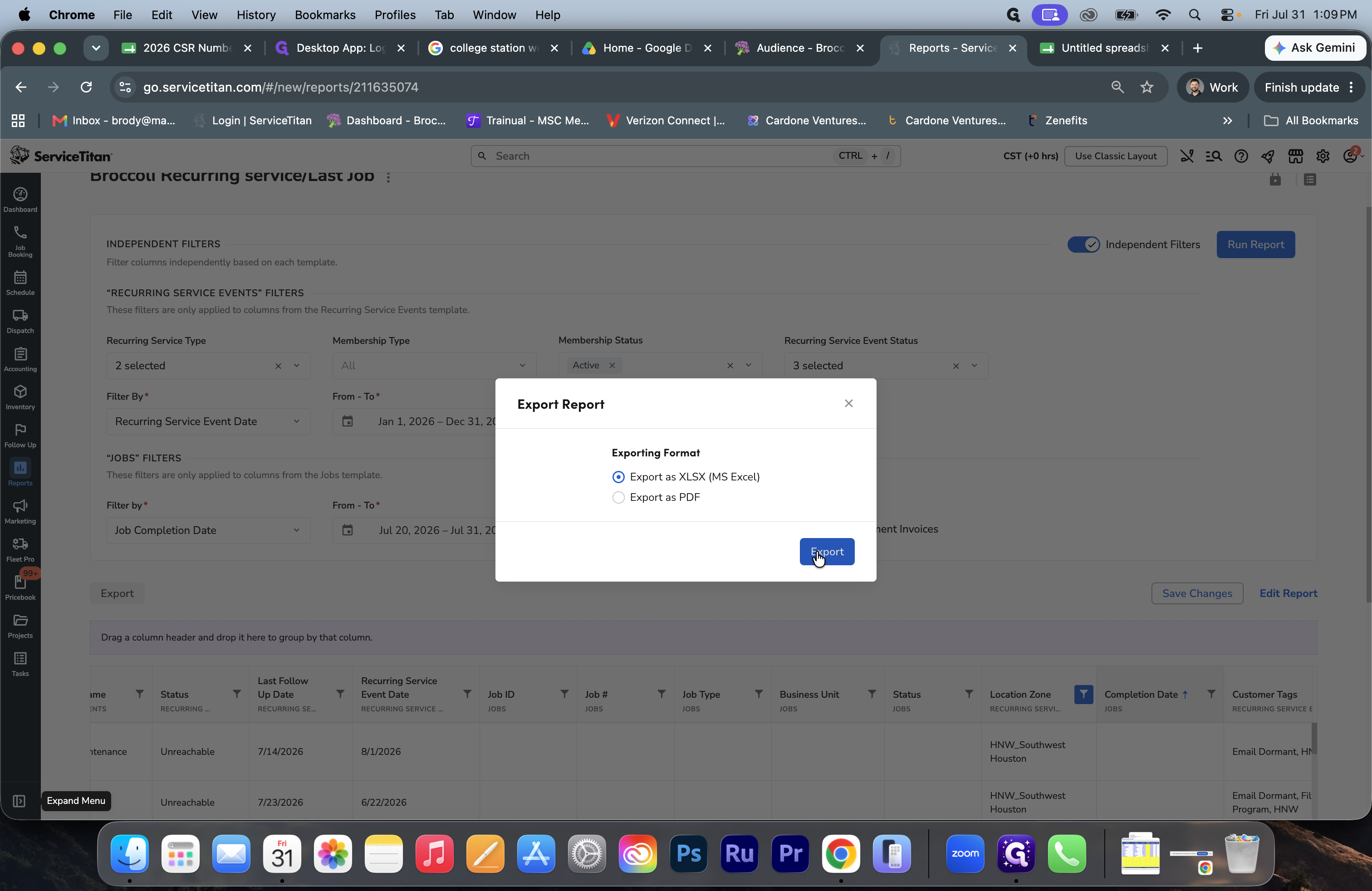 Step #4: Choose your preferred file format (e.g., XLSX) and click Export to download the report.