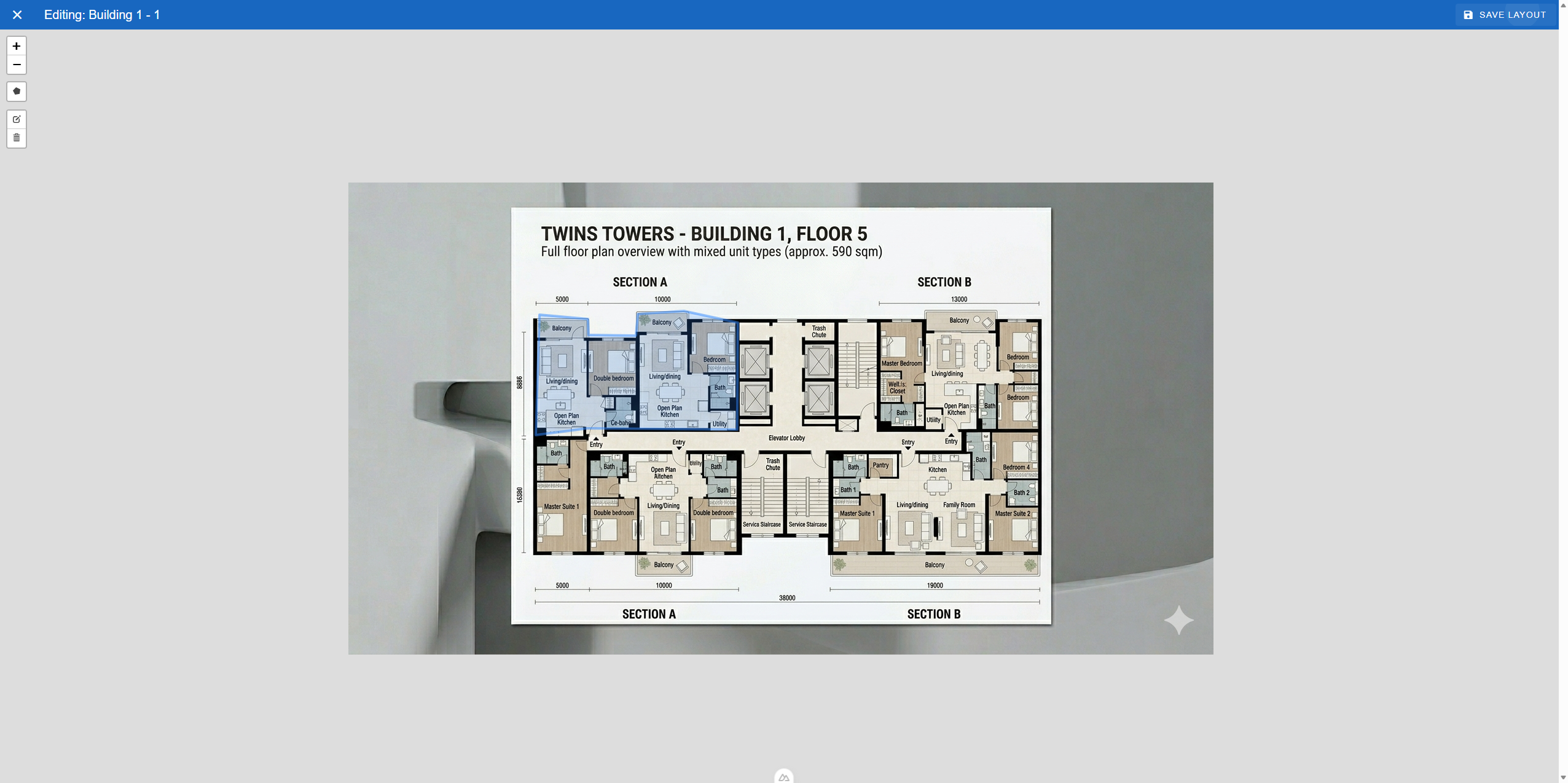 Step #20: Когда все доступные квартиры будут размечены, нажмите SAVE LAYOUT