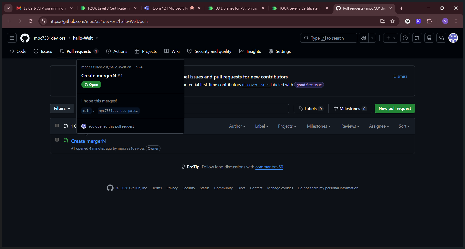 Step #3: Select the open pull request you want to merge.
