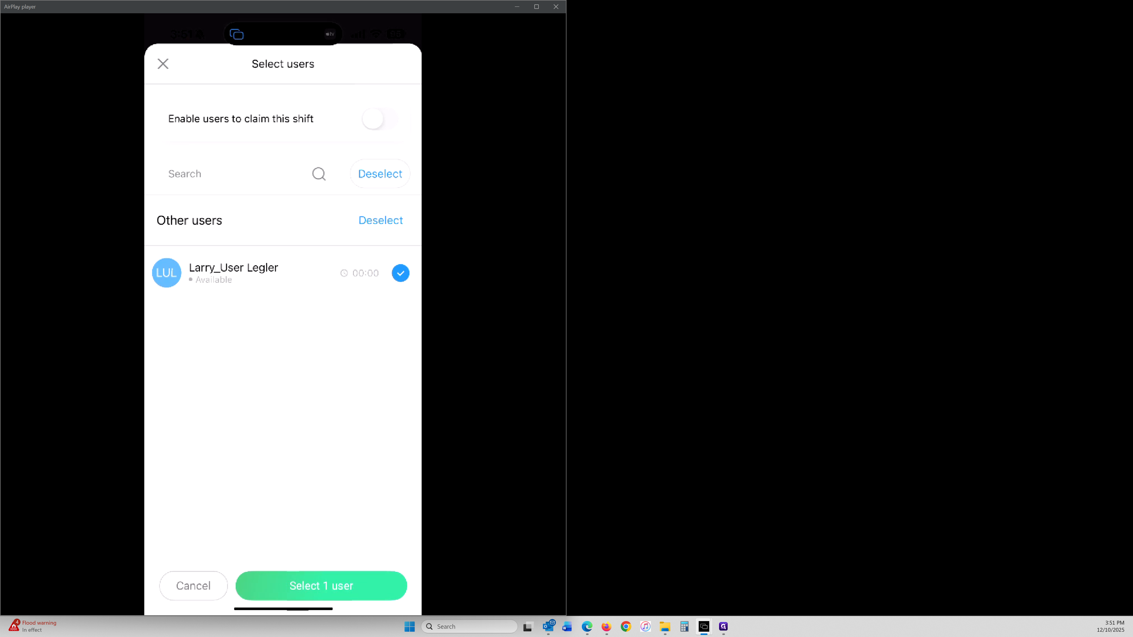 Step #10: Click on "Select 1 user"