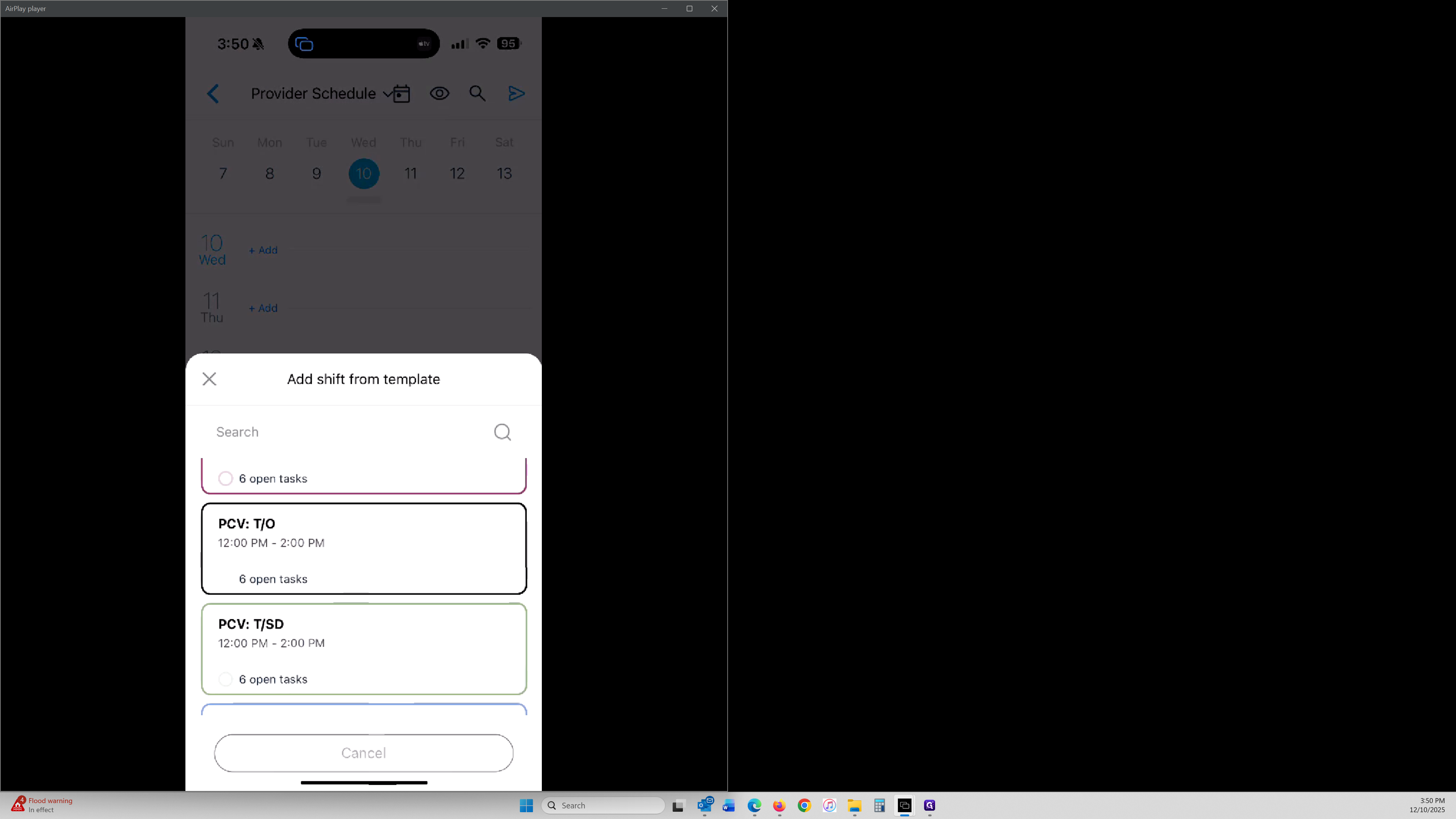 Step #7: Click on the selected template you want to use; in this case I've chosen the PCV: T/O "12:00 PM - 2:00 PM" template.