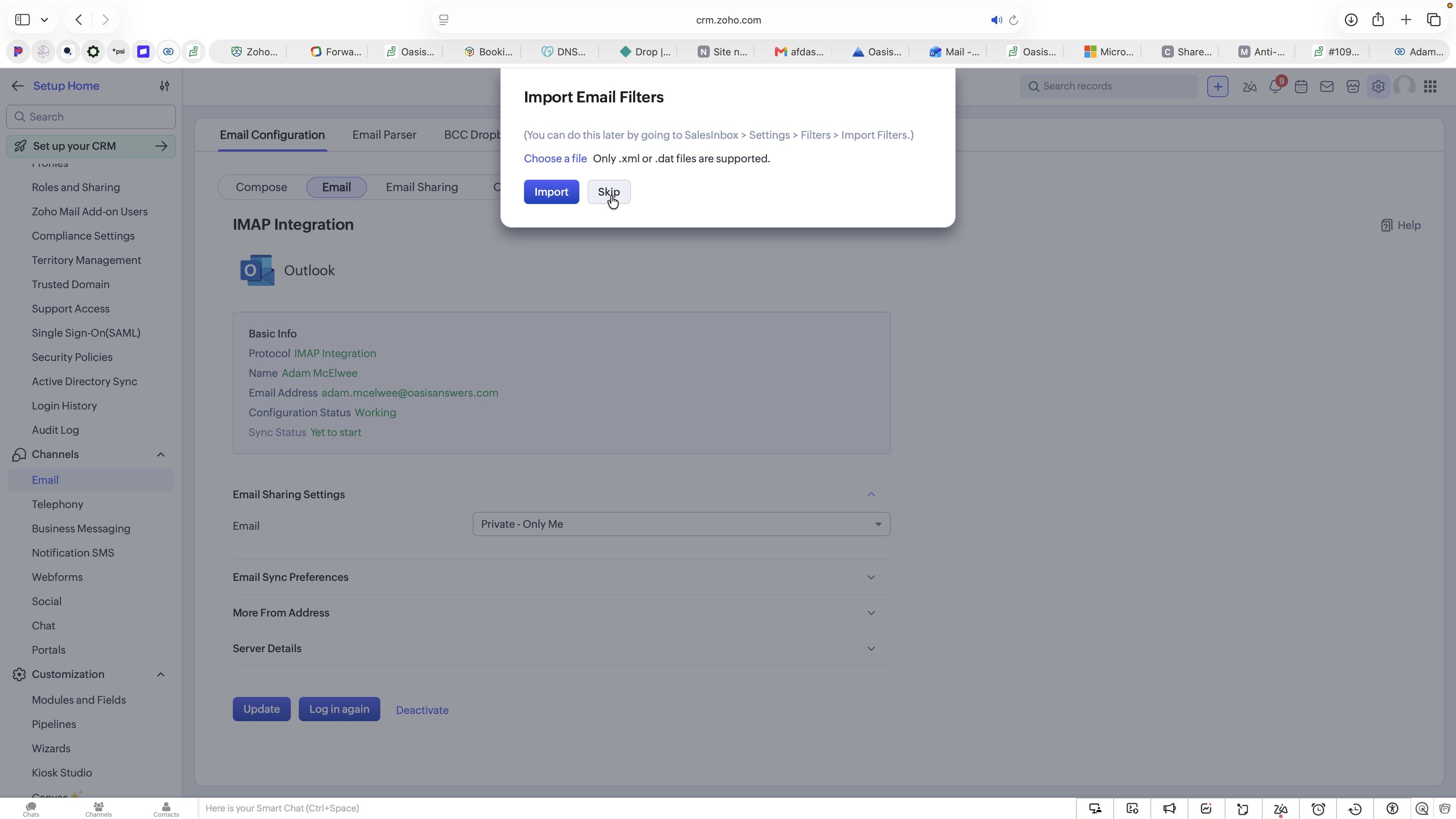 Step #9: Click Skip on the Import Email Filters dialog box.