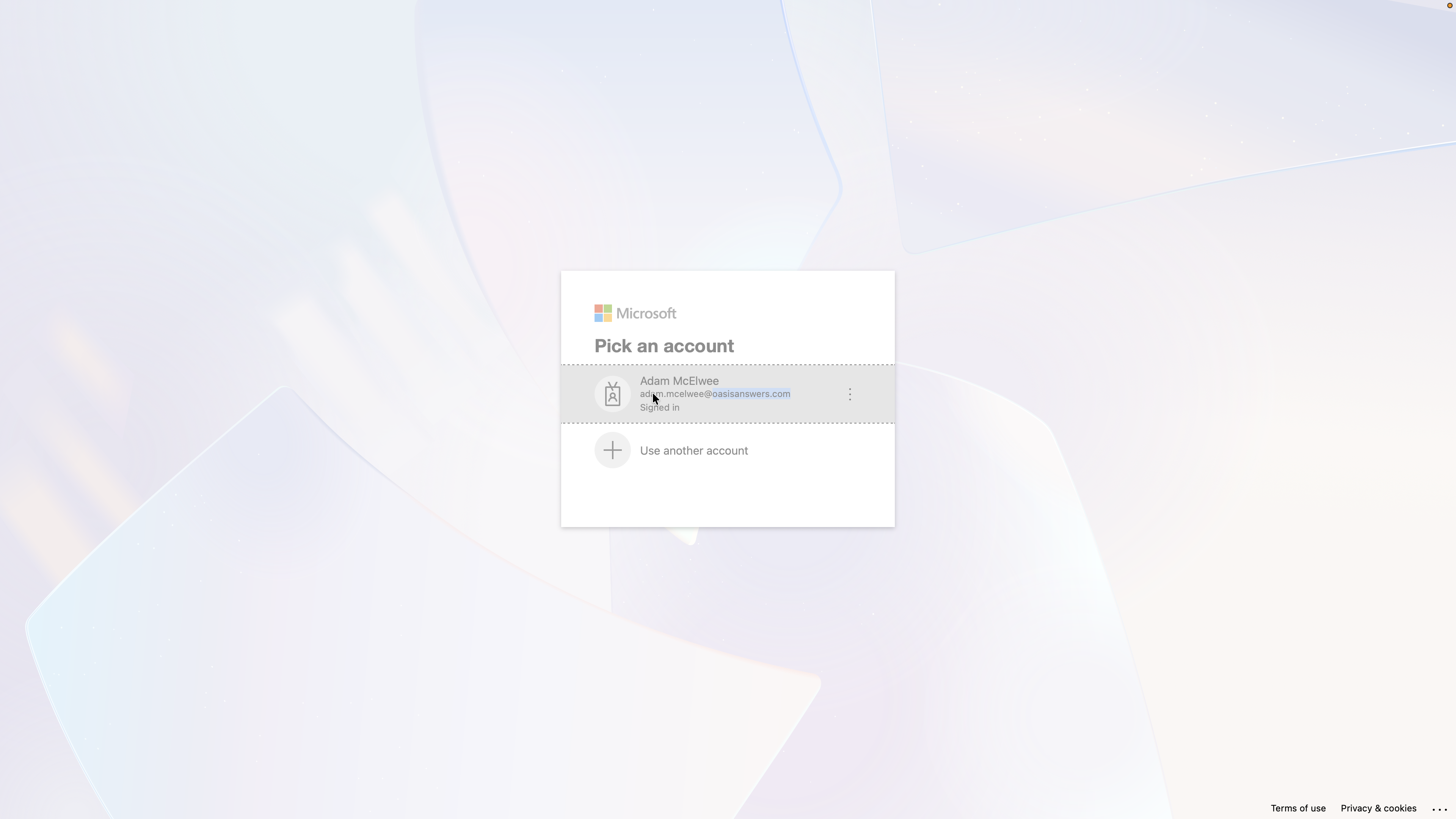 Step #7: Select your Microsoft account in the connection dialog to proceed.