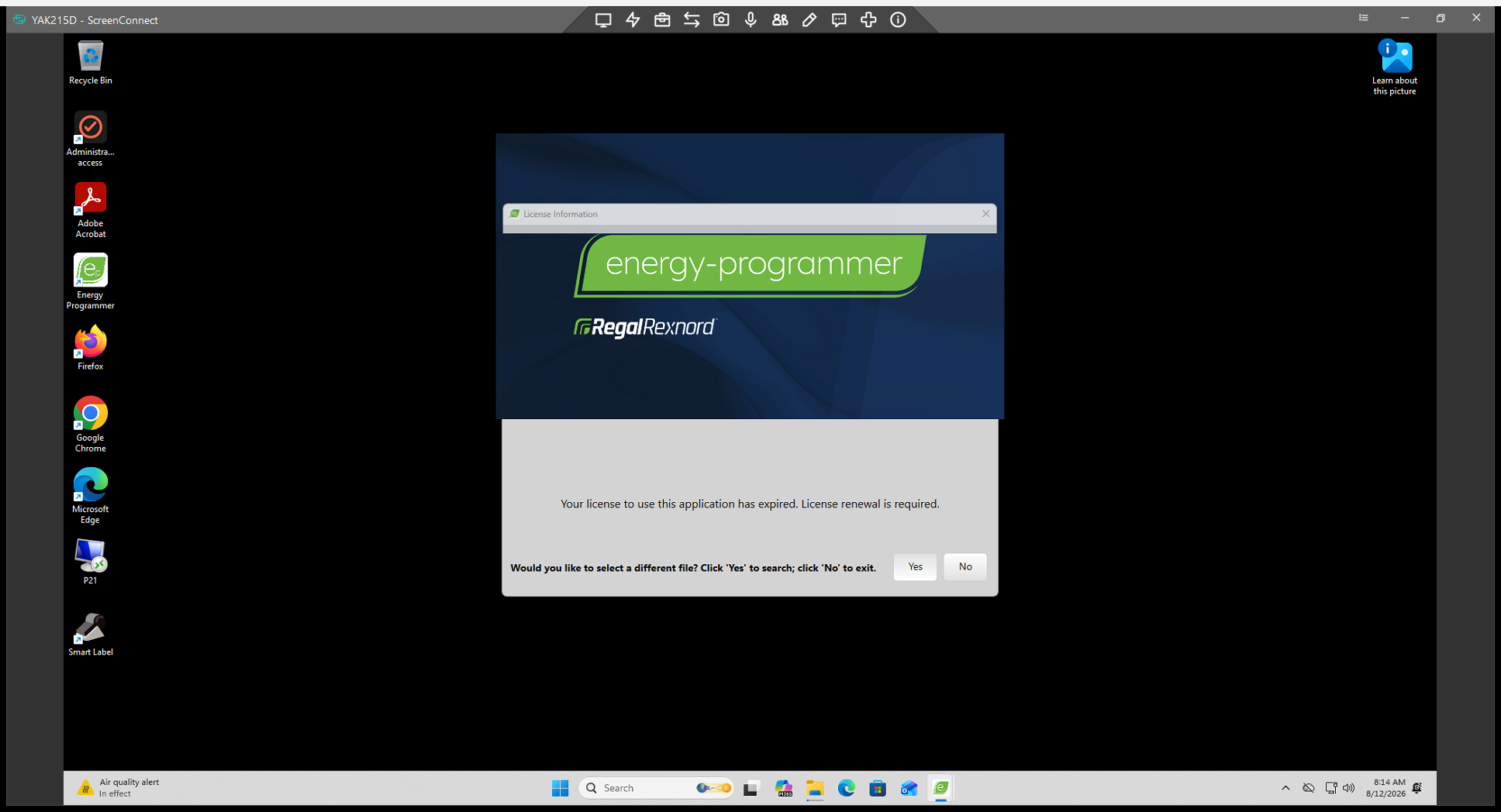 Step #1: Click Yes on the License Information prompt to search for a new license file.