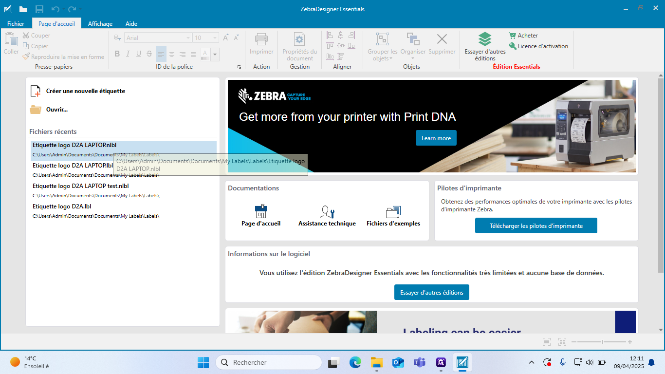 Step #2: Double-cliquez sur "Etiquette logo D2A LAPTOP.nlbl"