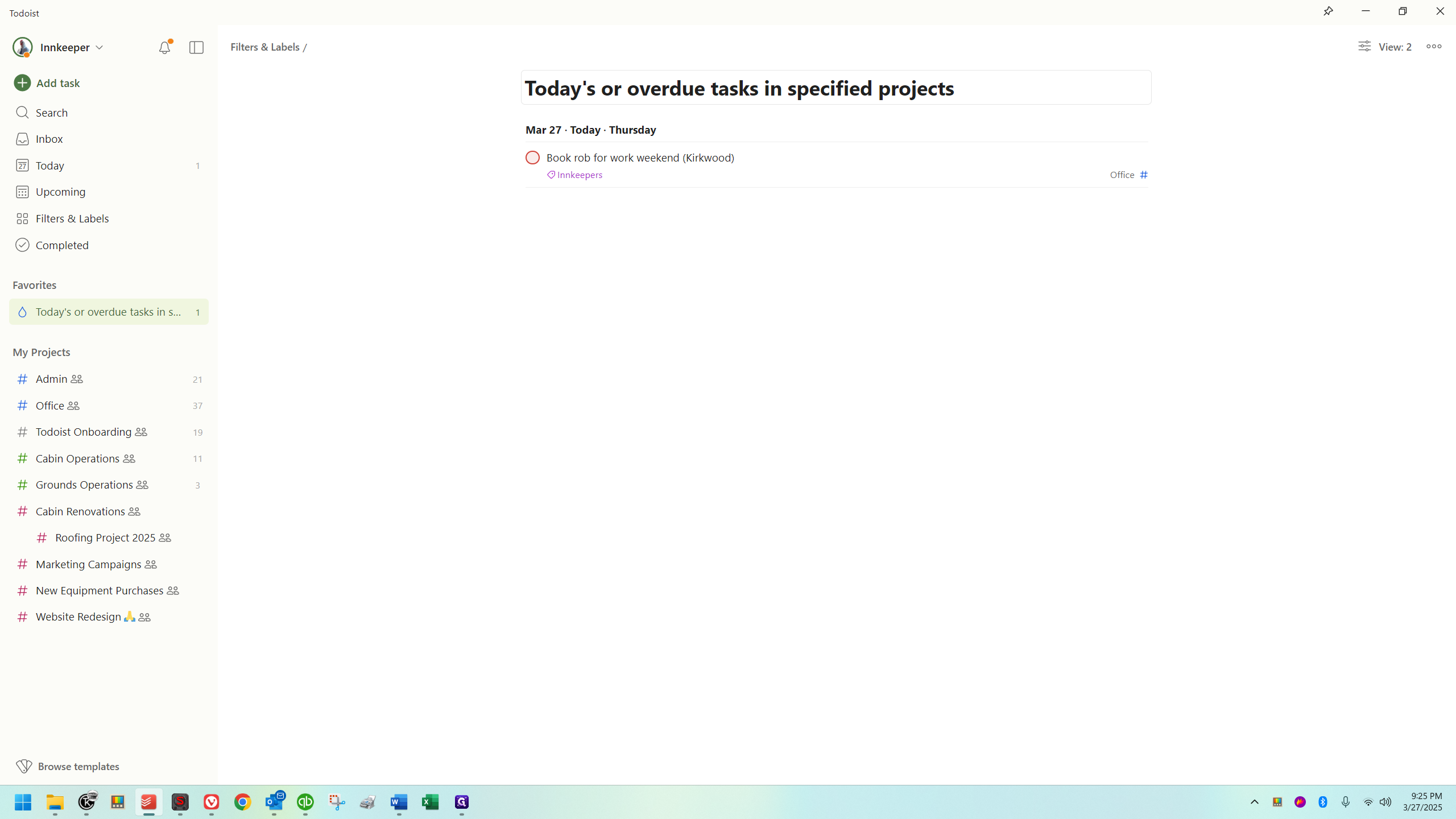 Step #12: Currently, I did make one filter a favorite, and it's for today's or overdue tasks in specified projects.