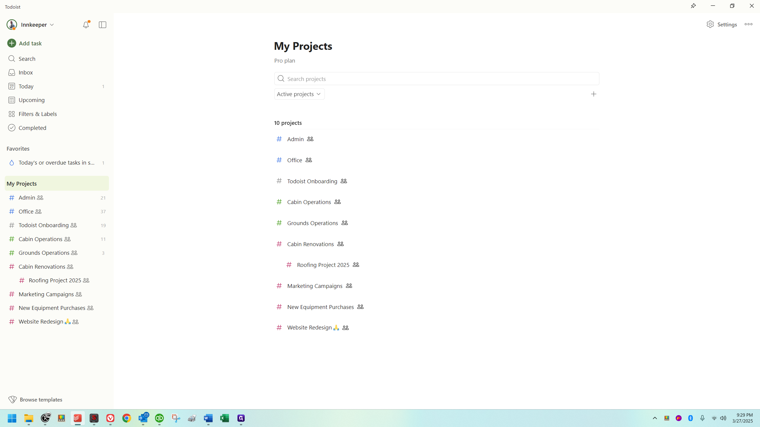 Step #19: This gray one is not part of White Pine Camp's, by the way. This is a Todoist project offered to users. It's a checklist of steps to learn the software, which is really cool. I keep it as a reminder of its existence. I'll recommend it to every new employee and anyone trying it for the first time. It's very helpful.