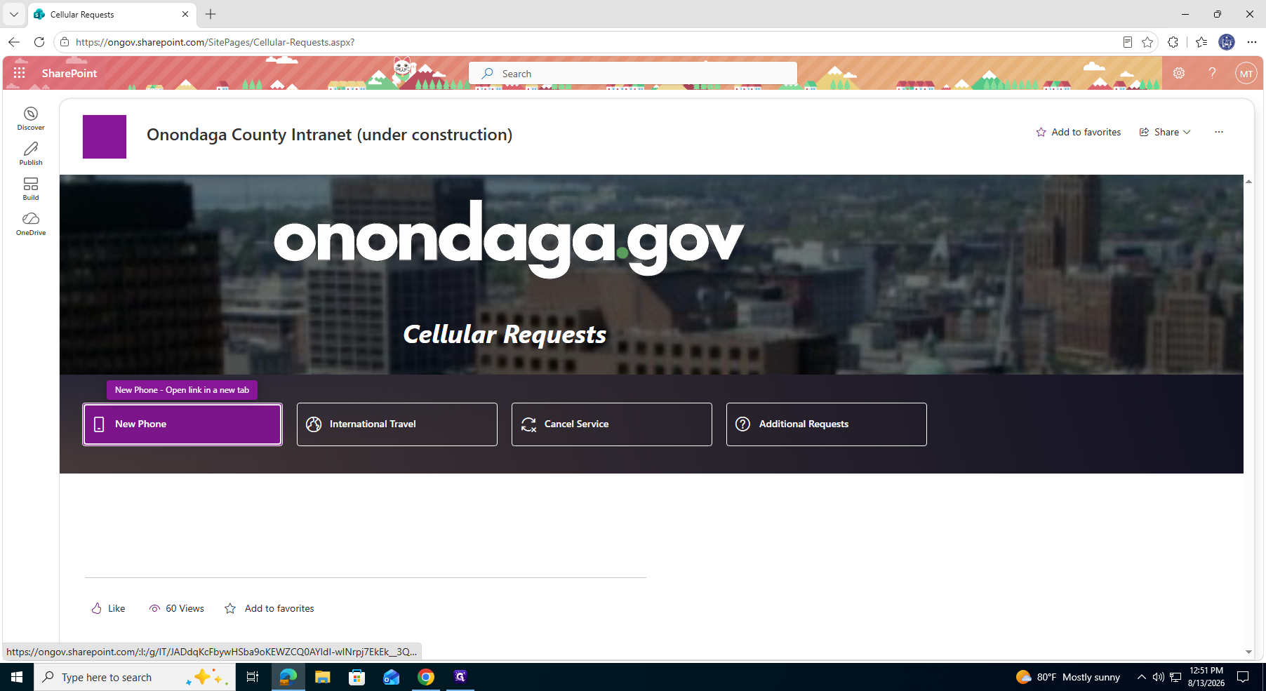 Step #1: Click New Phone on the Cellular Requests page to open the request form.
