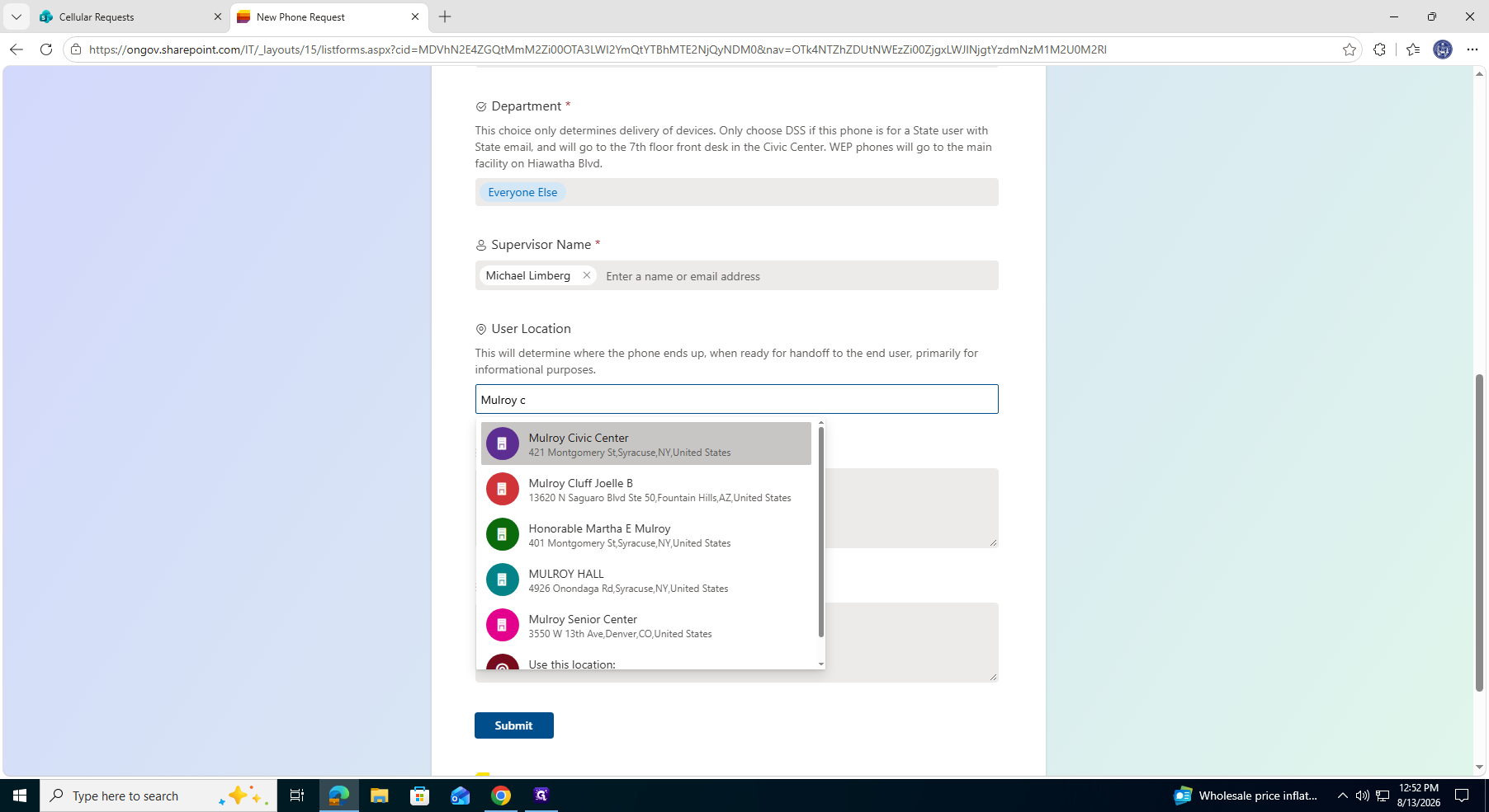 Step #19: If using the search function, select the correct delivery location from the dropdown suggestions.