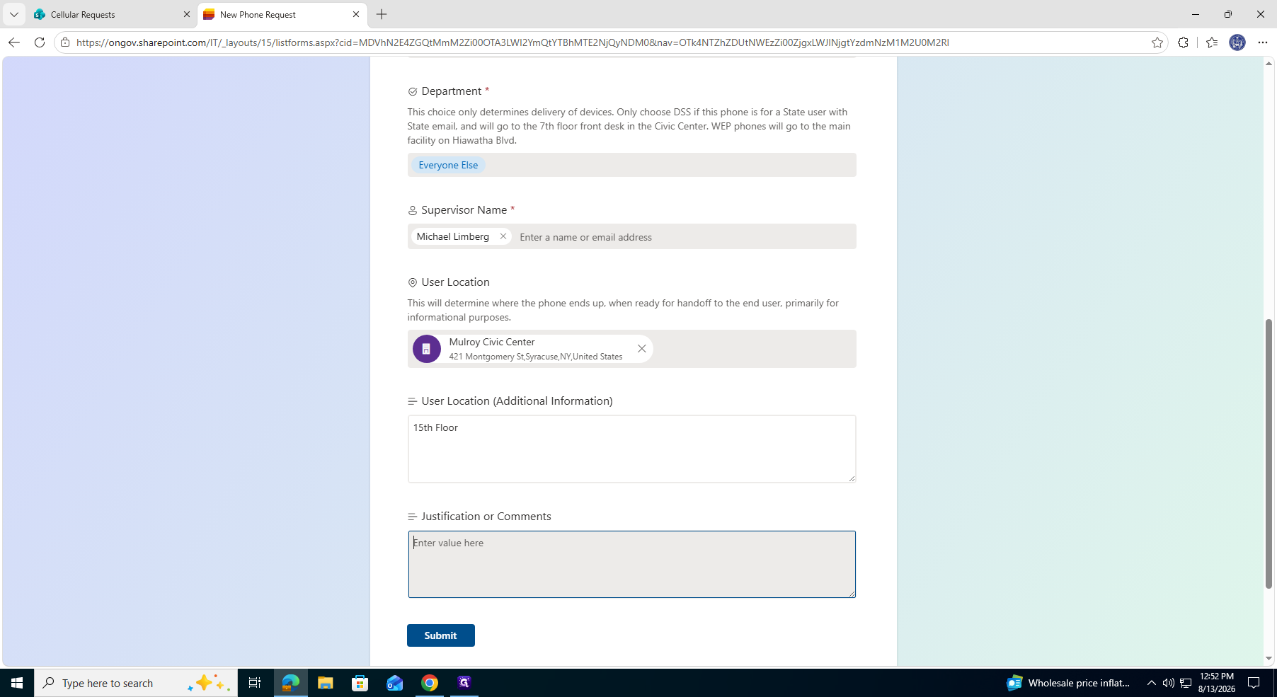 Step #20: Click inside the Justification or Comments text box.