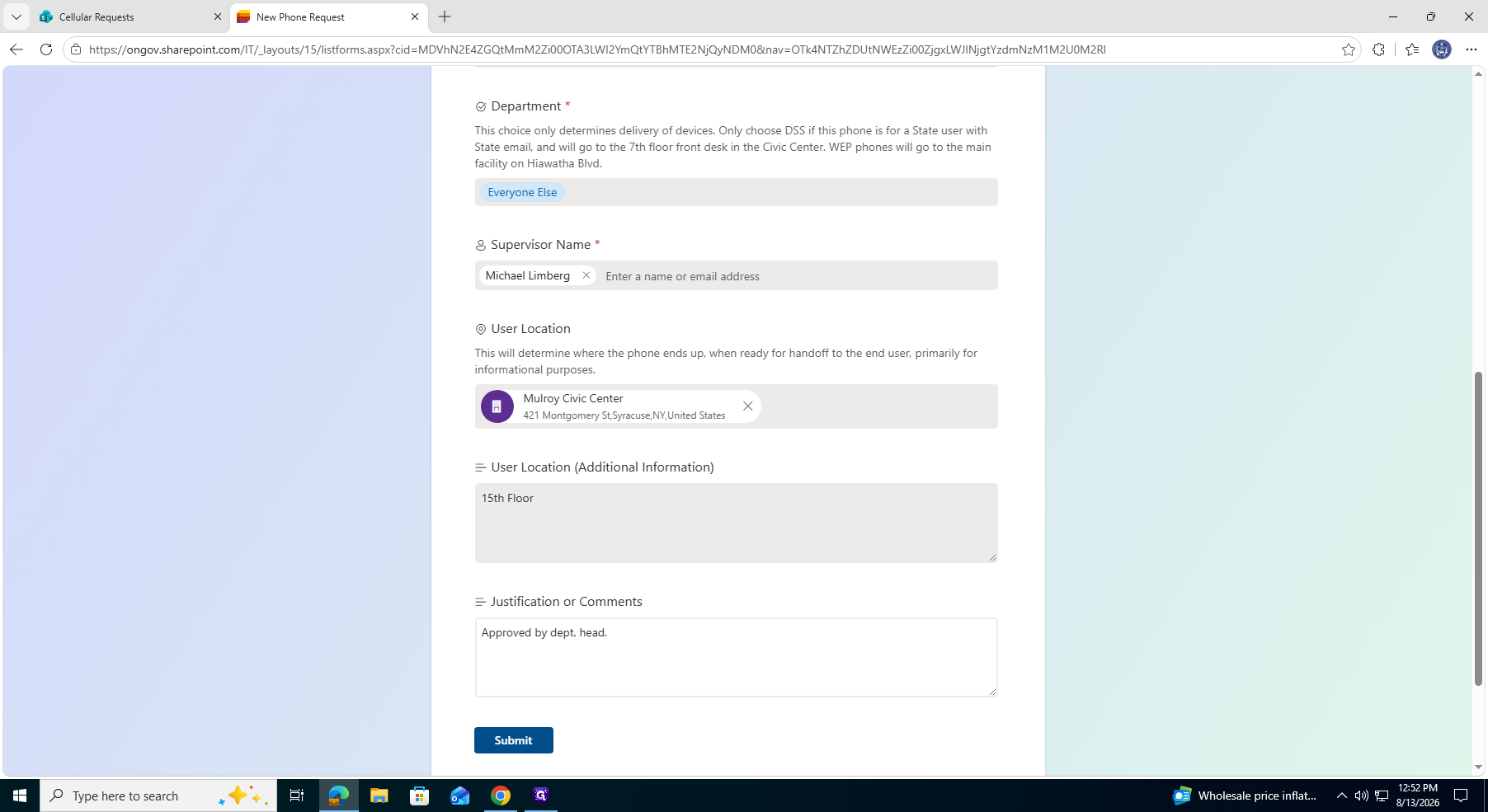 Step #22: Click Submit to finalize and send your request.