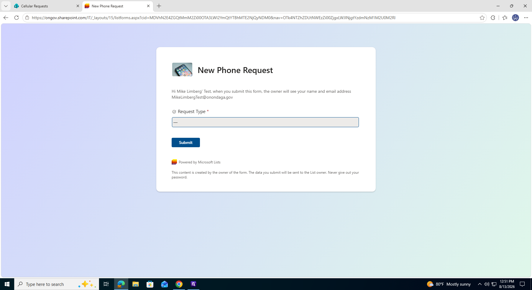 Step #2: Click the Request Type dropdown menu.
