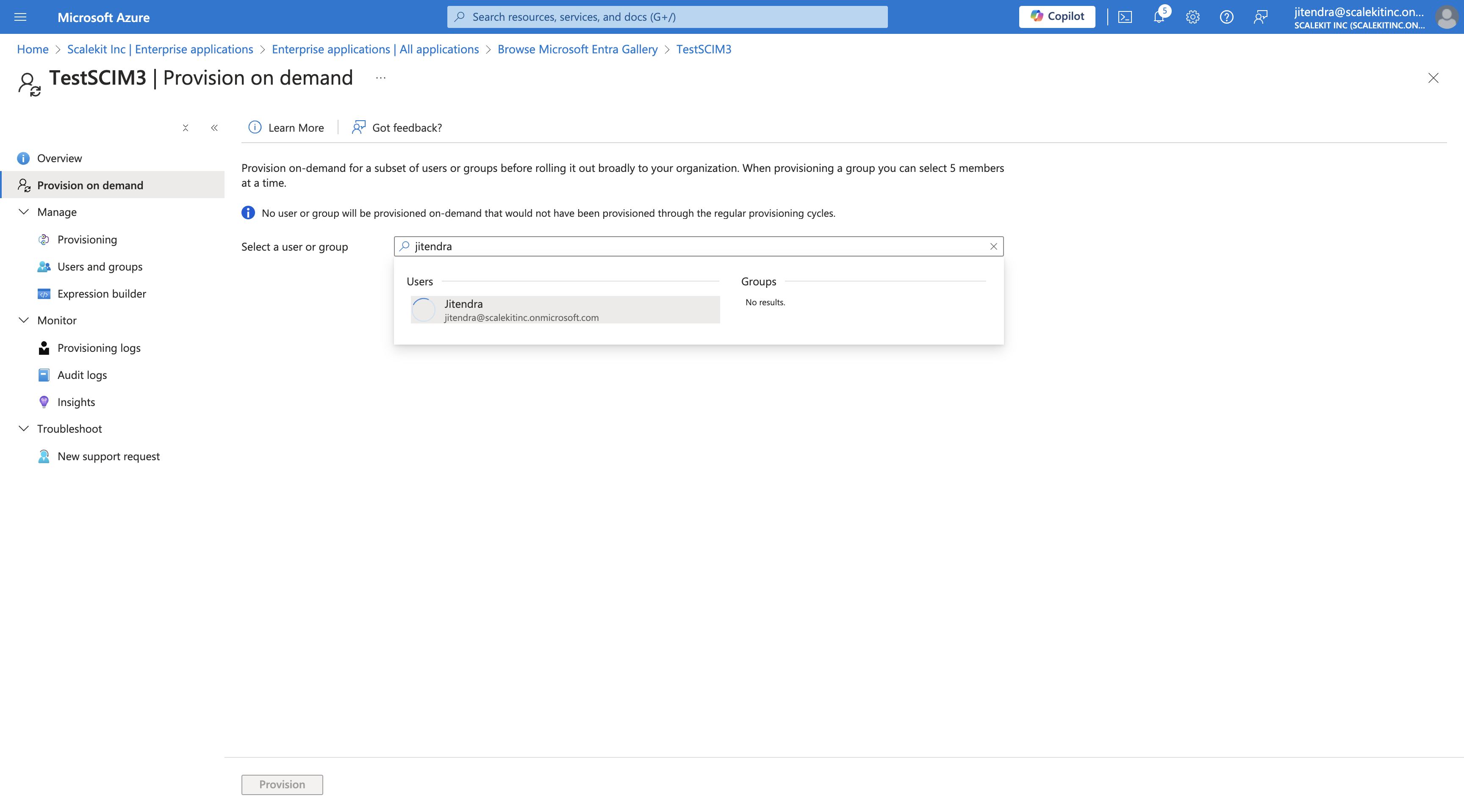 Step #57: Click on "jitendra@scalekitinc.onmicrosoft.com"