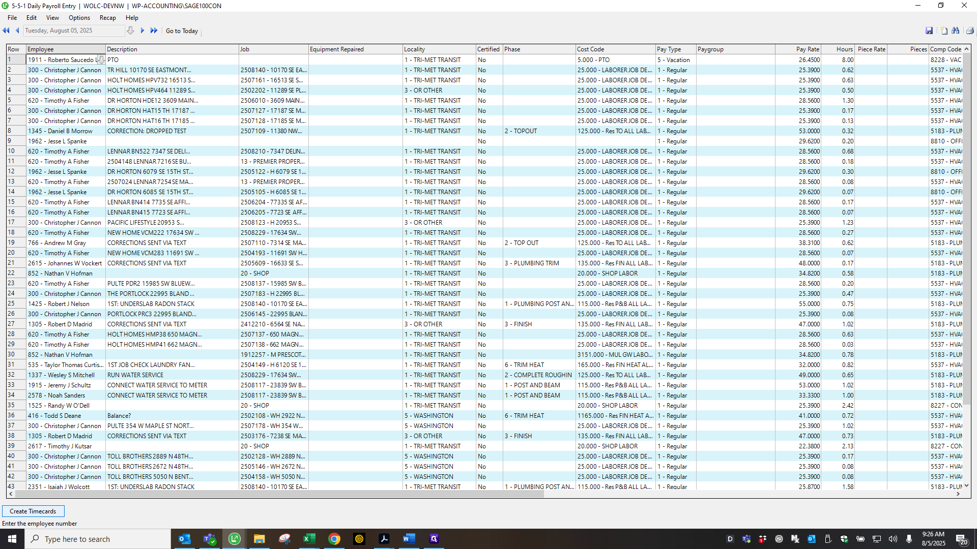 Step #37: Click on "Create Timecards"