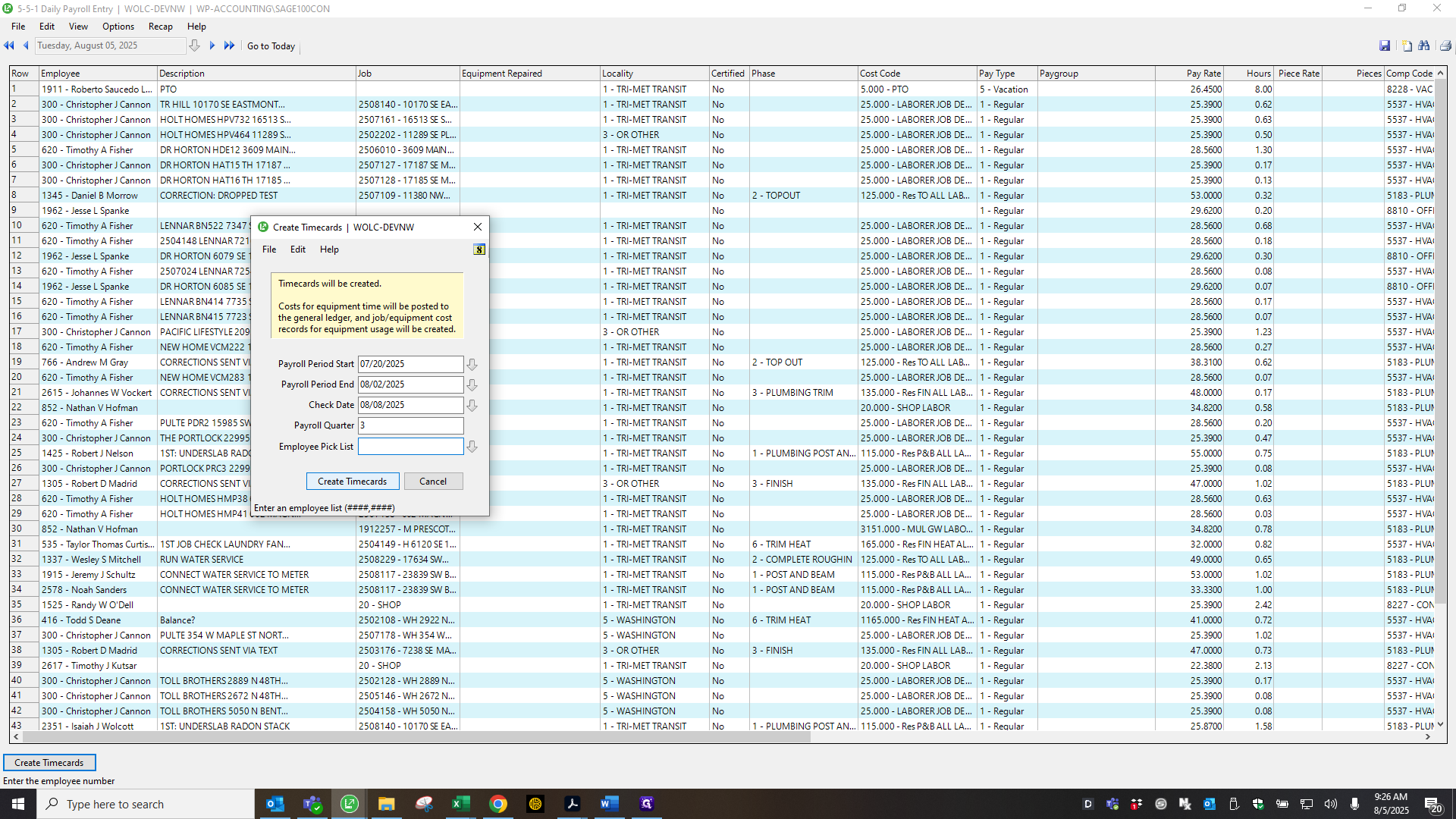 Step #44: Click on "Create Timecards"