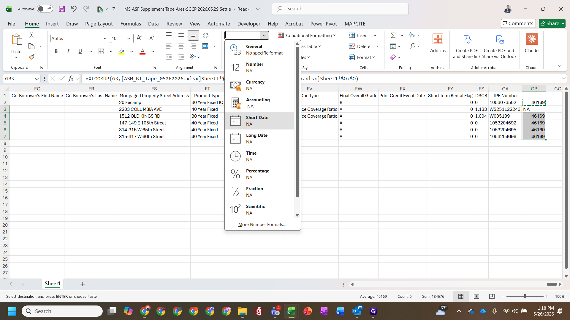 Step #4: Click the number formatting dropdown and select Short Date.