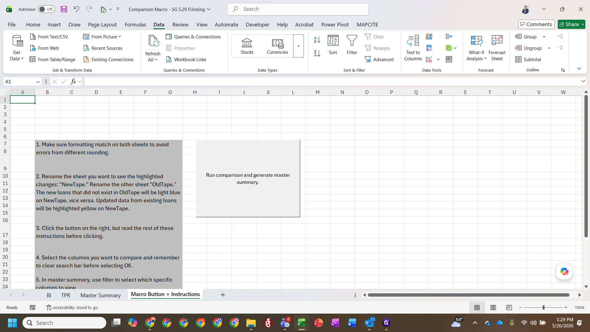 Step #19: Open the macro file and click Run comparison and generate master summary.