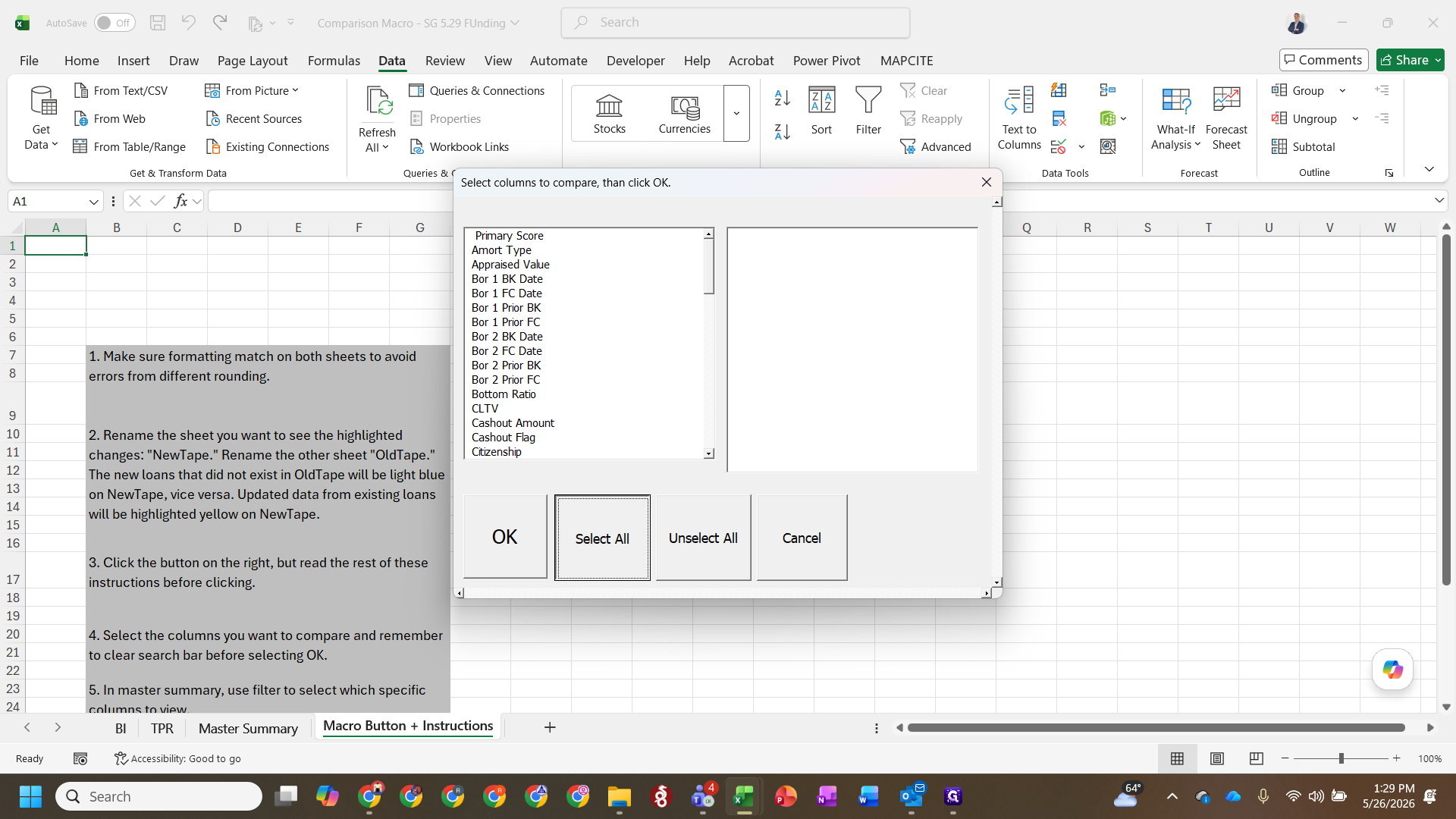 Step #20: Click Select All to compare all data fields.