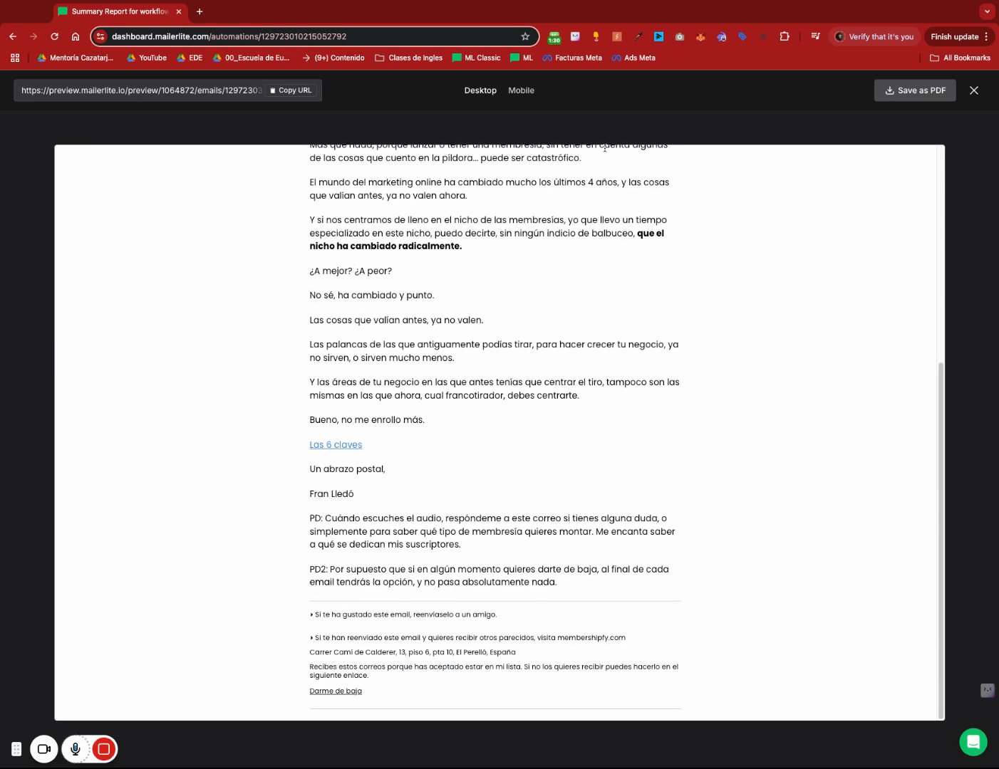 Step #15: Localiza el asunto del correo electrónico actual en la lista 'Workflow emails'.