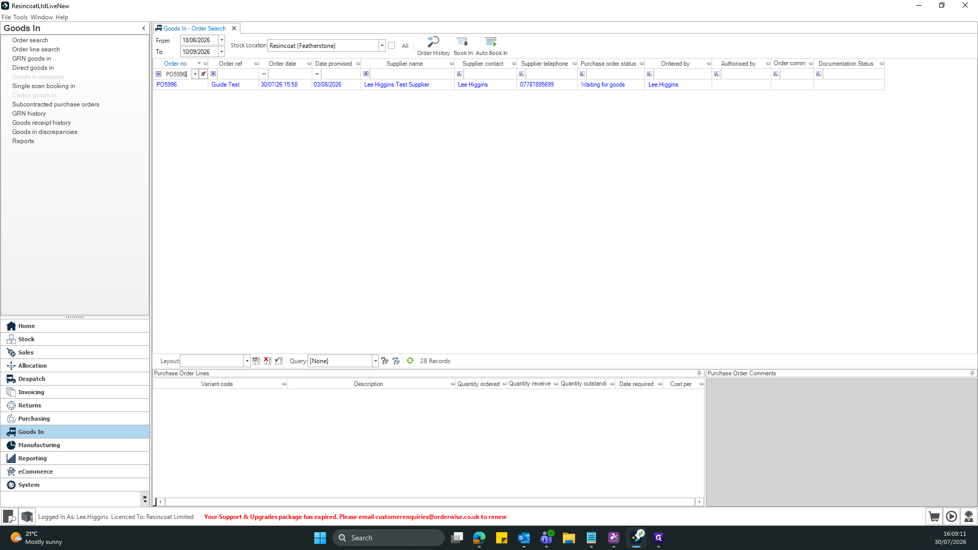 Step #5: Click the relevant purchase order from the search results to select it.