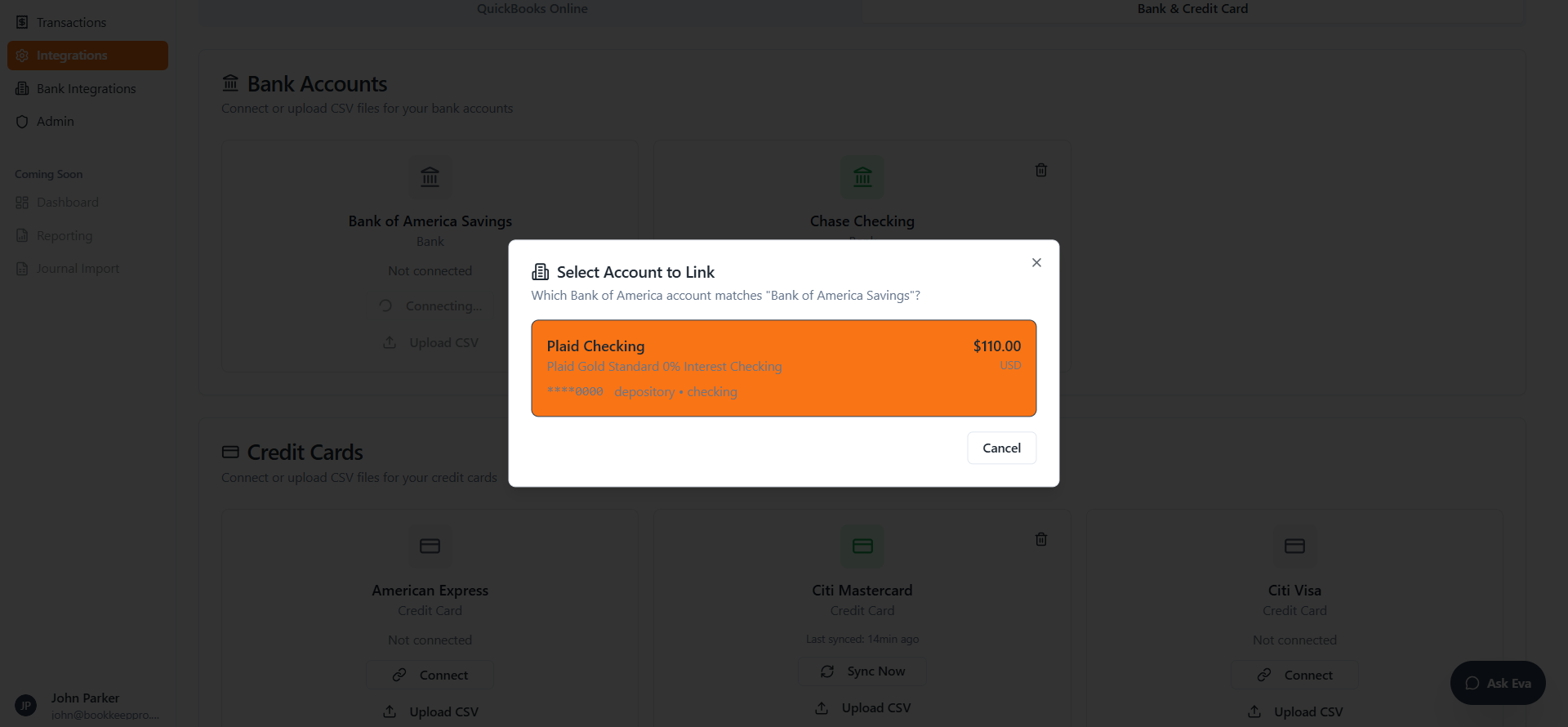 Step #20: Click on "Plaid Checking"