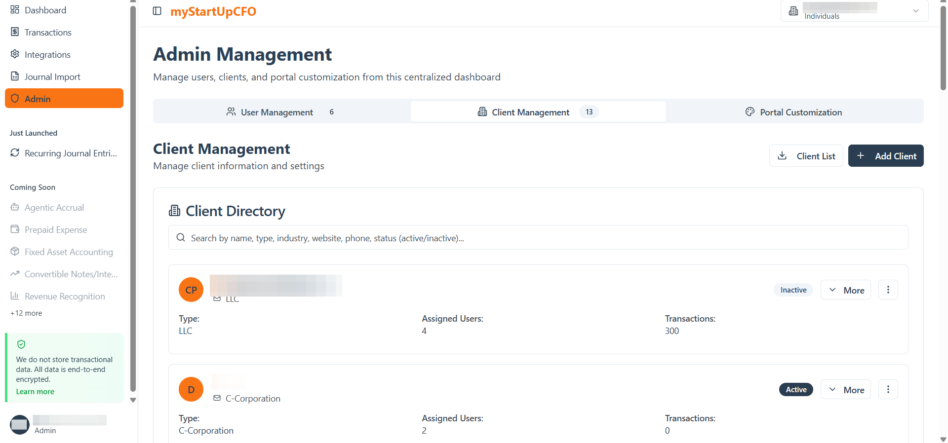 Step #1: Go to the Clients section from the sidebar to view the list of available clients. Locate the client for whom you want to enable the Memo option and open the client's details.