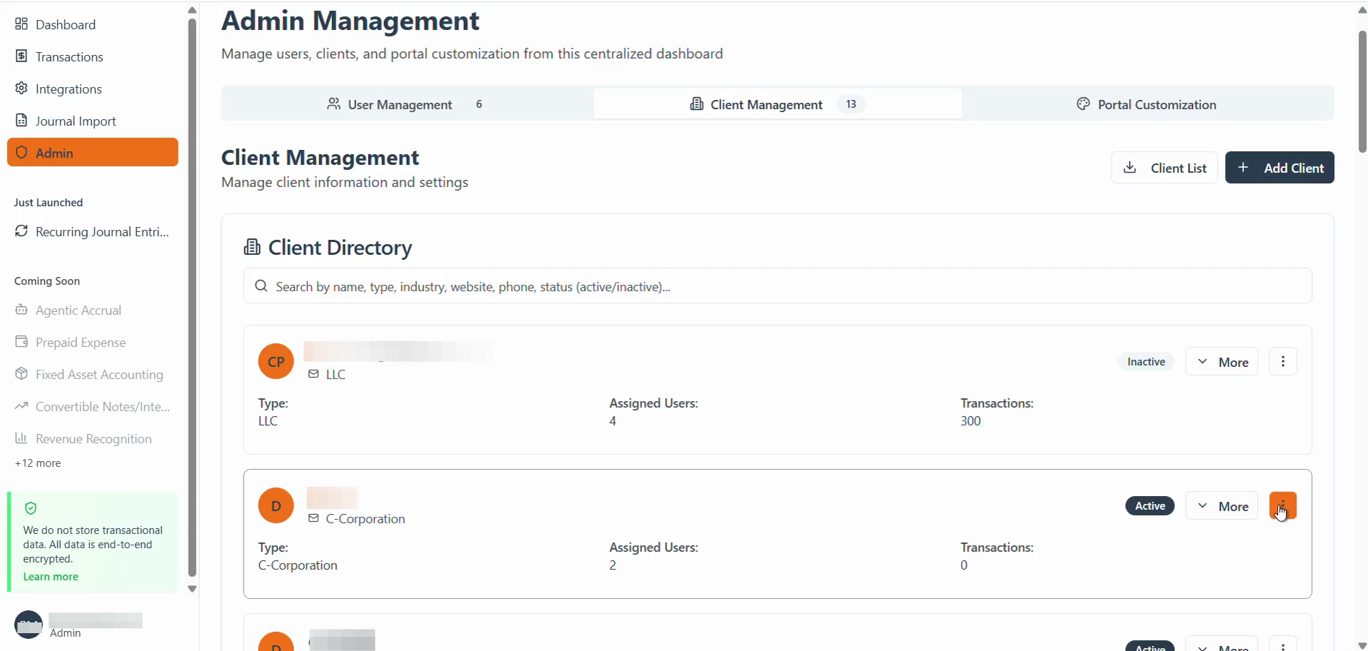 Step #2: Click the Three-dot menu next to the client you want to update.