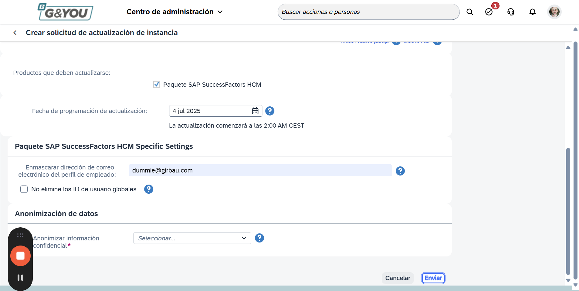 Step #11: Finalment, clicar a 'Enviar' per tal que es programi la còpia