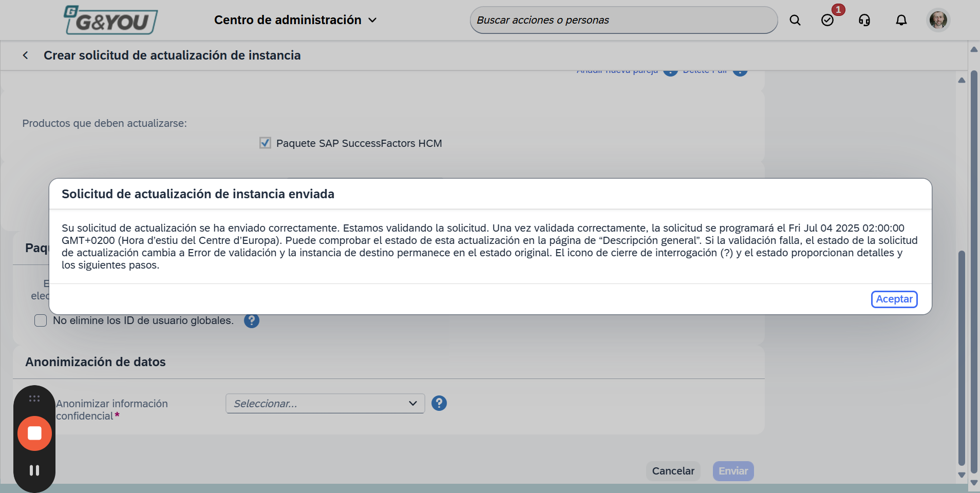 Step #13: Confirmar l'avís que apareix amb la data i hora de en que es farà la còpia