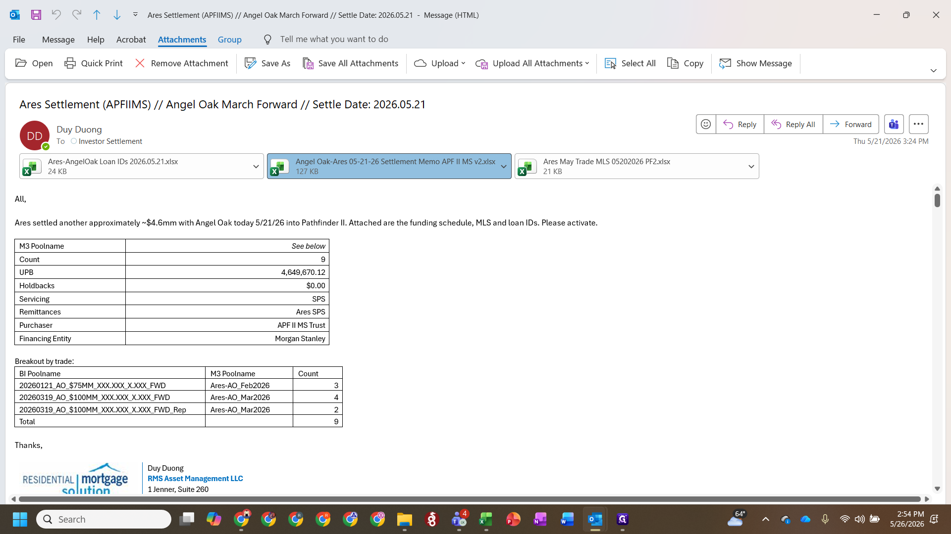 Step #2: Open the attached funding schedule memo to view the settlement schedule.