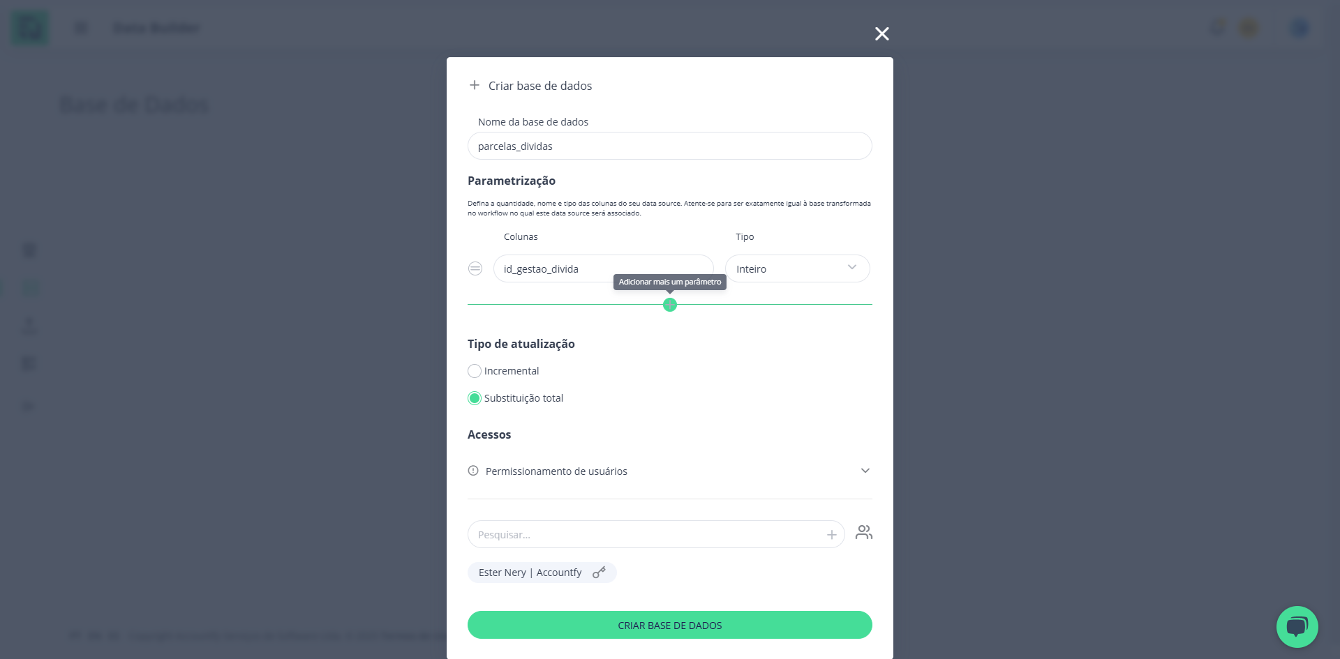Step #6: Após incluído o primeiro parâmetro, clique no ícone indicado para criar os demais.