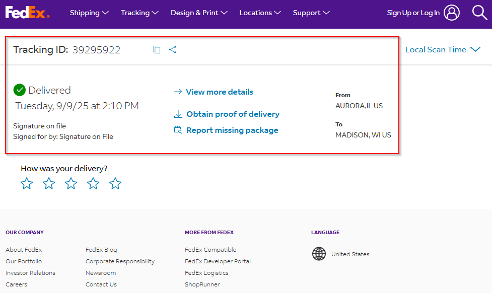 Step #4: The delivery details display in a new screen.