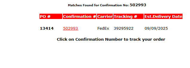 Step #3: If available, the shipping information is displayed. Click on the confirmation number to go to the delivery details.