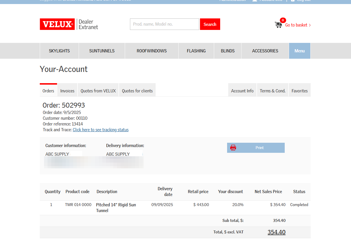 Step #2: From the specific order details click Track and Trace to view tracking status.