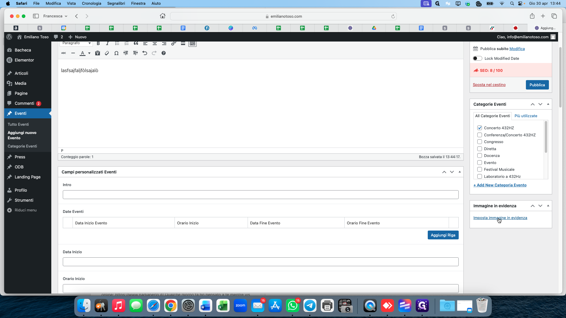 Step #6: Scroll down the right sidebar and click Imposta immagine in evidenza (Set featured image).